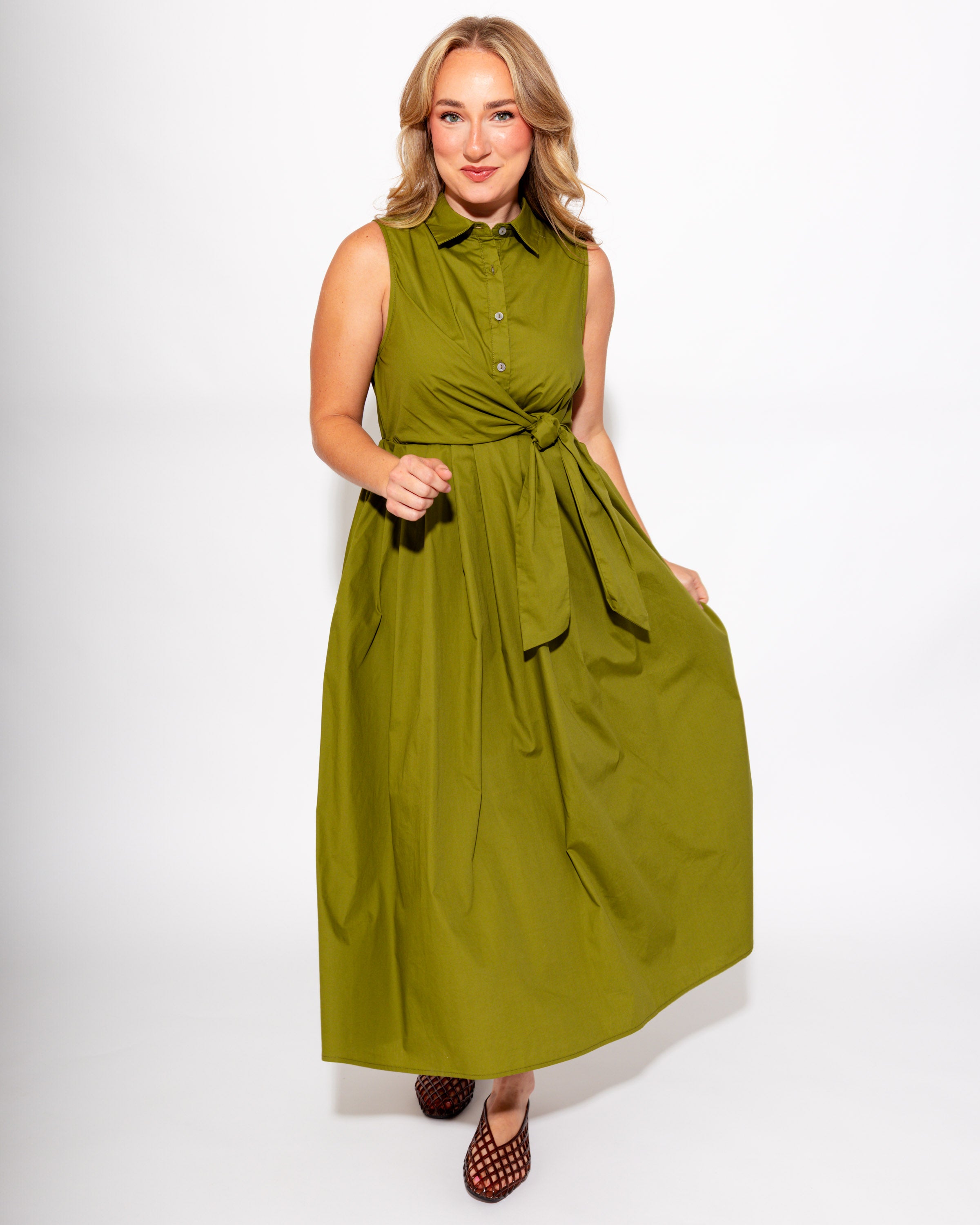 Classic Tie Waist Midi Dress