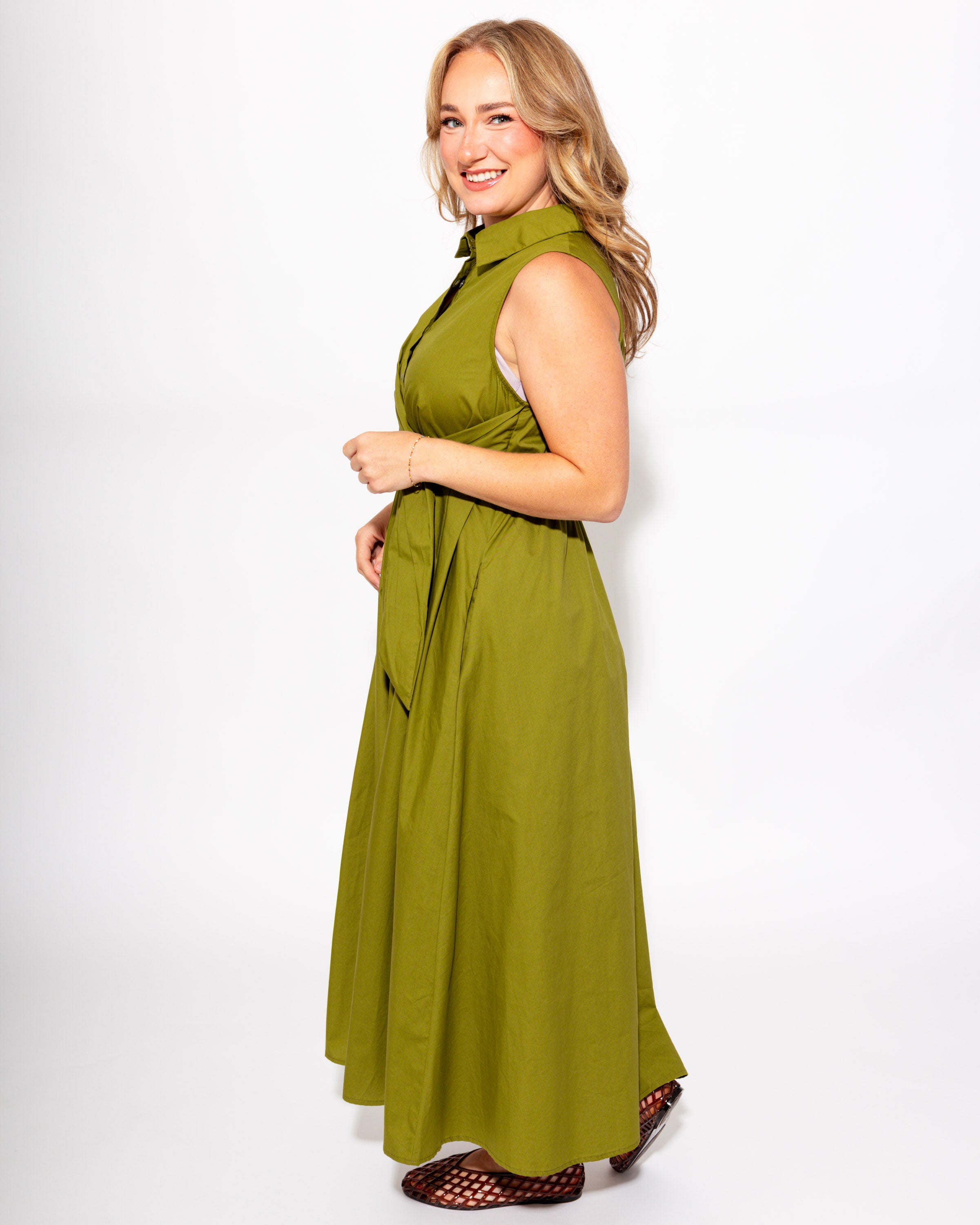 Classic Tie Waist Midi Dress