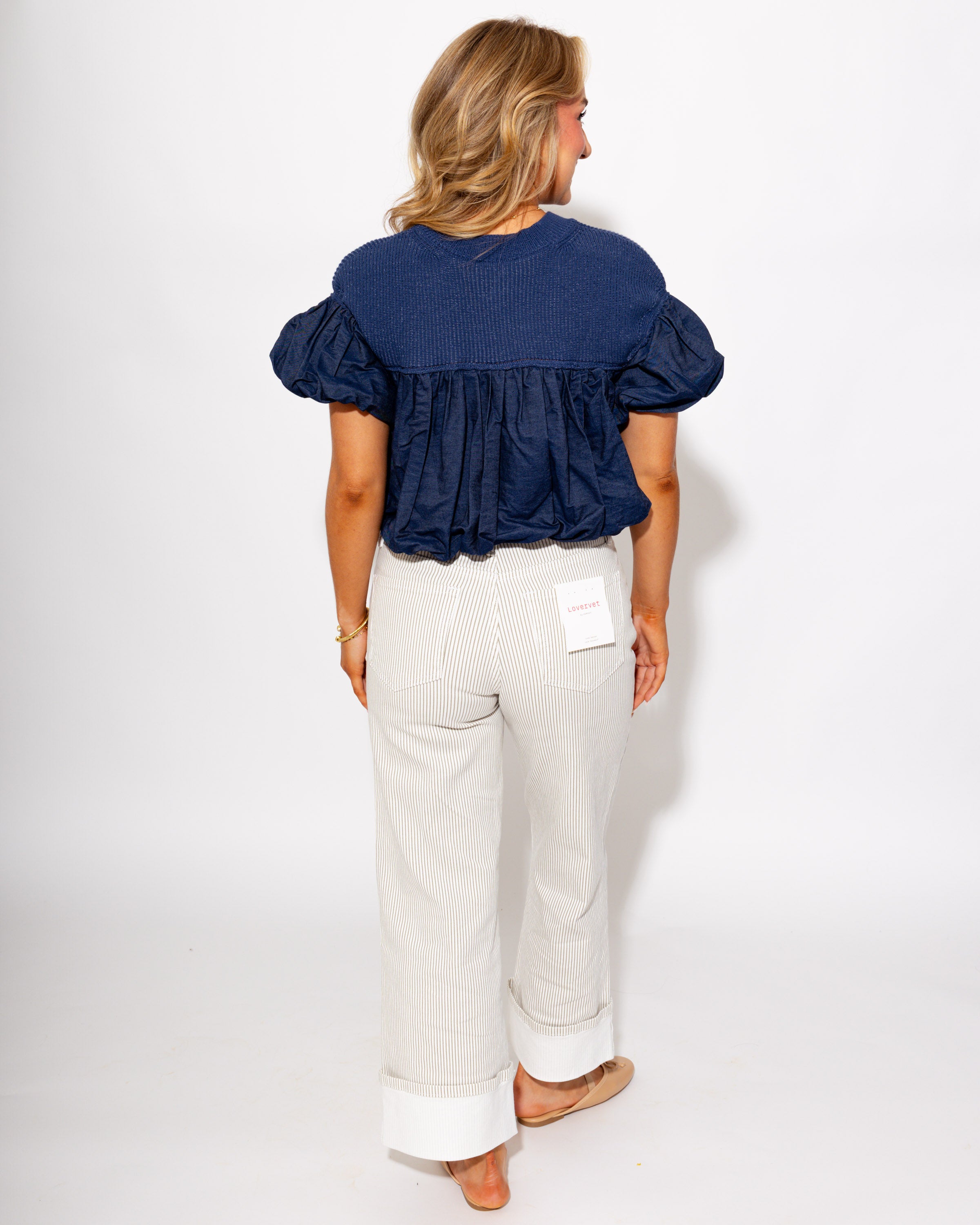 Vervet | High Rise Cuffed Wide Leg Stripe Jeans
