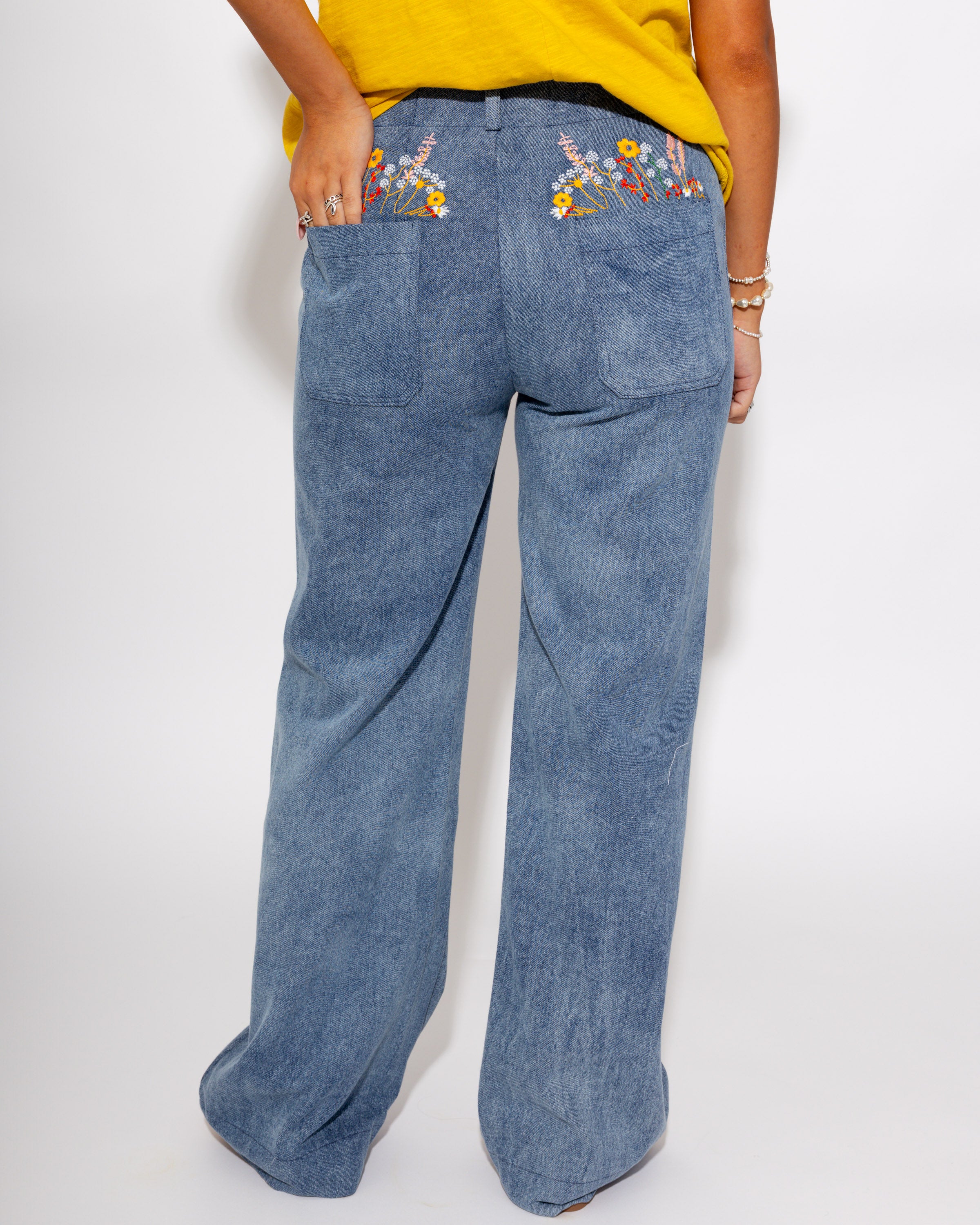 Floral Embroidered Wide Leg Pants
