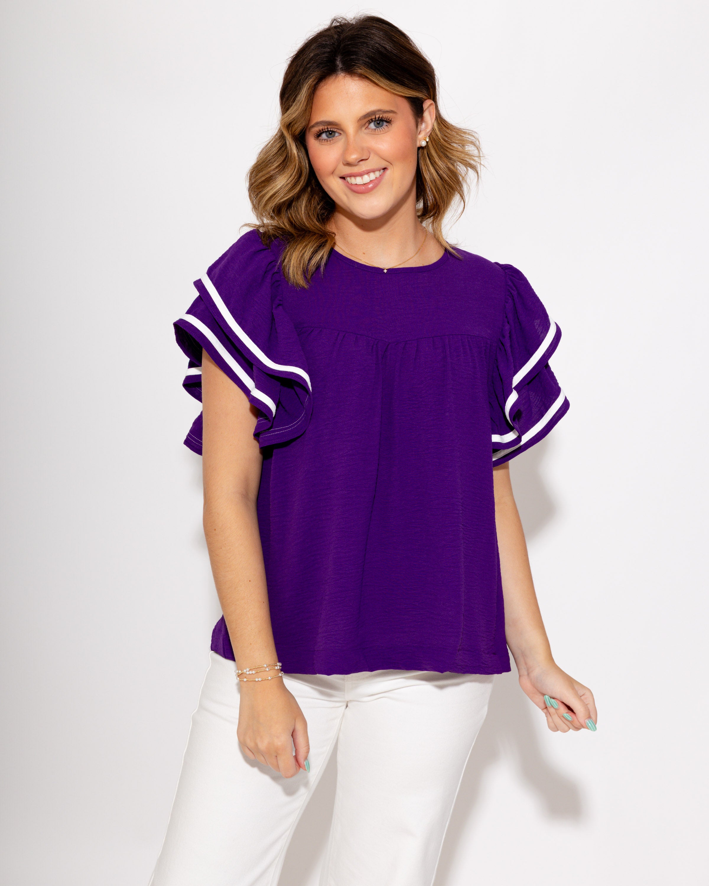 Contrast Ruffle Game Day Top