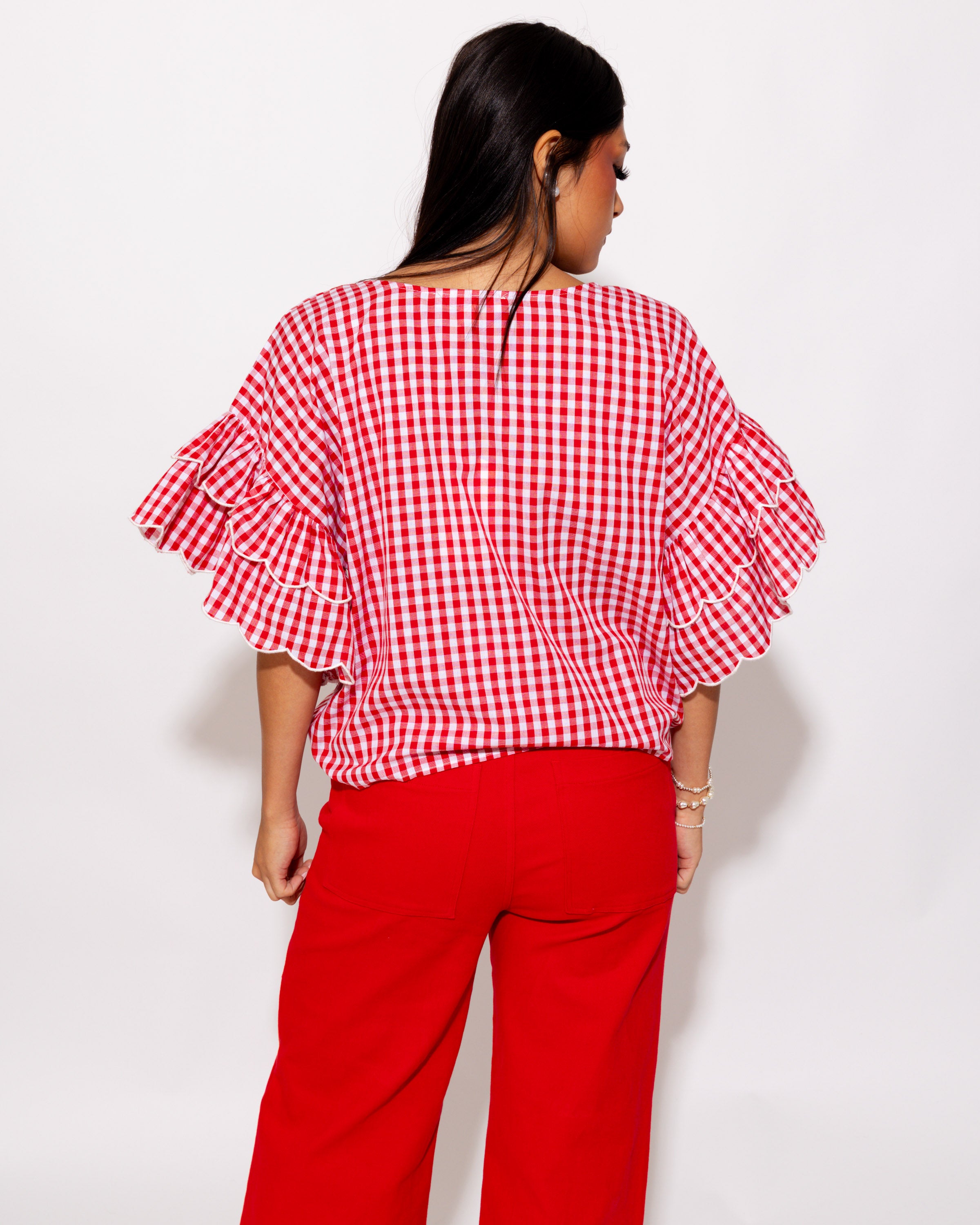 Sweet Scallop Gingham Top