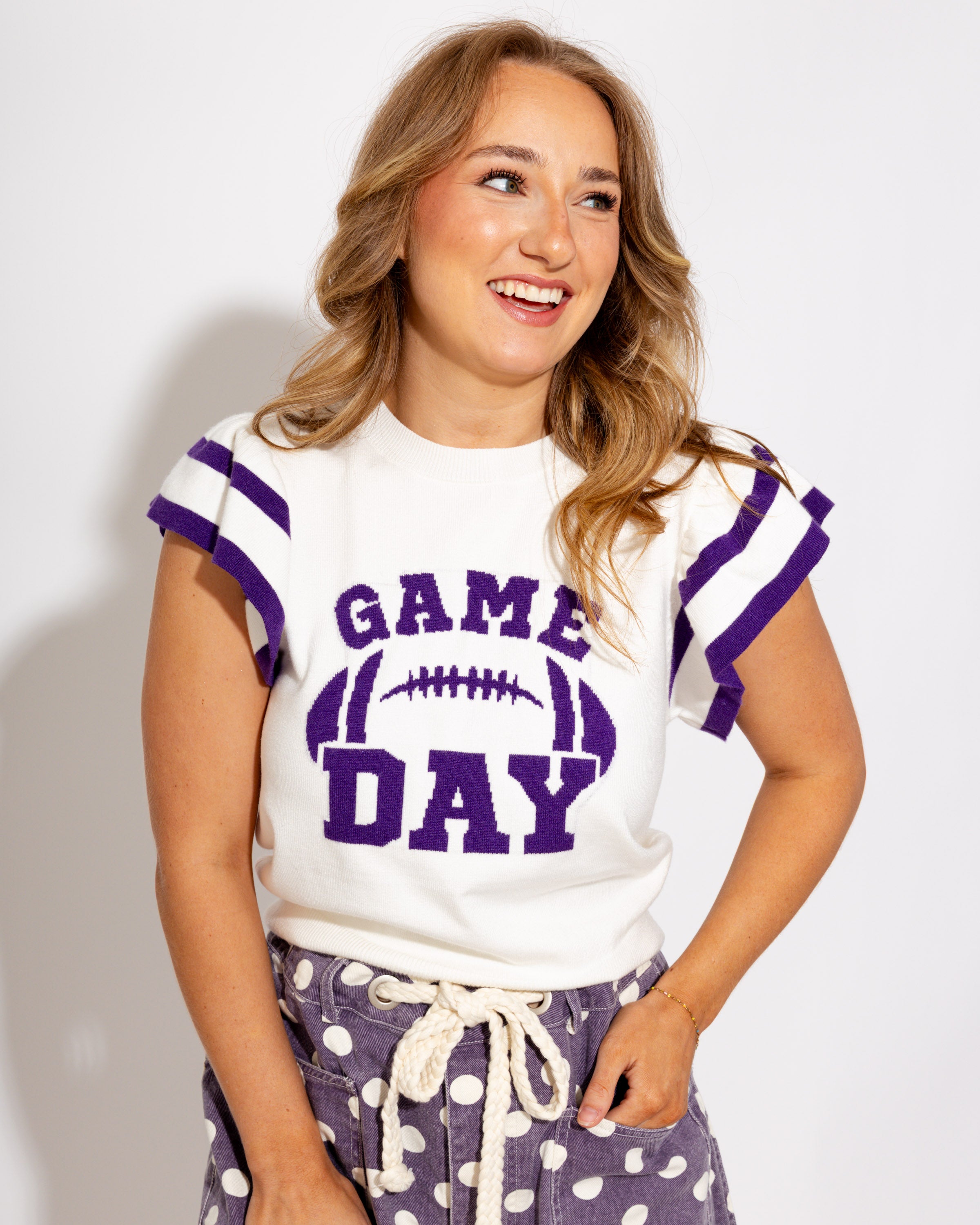 Game Day Ruffle Sleeve Sweater Top