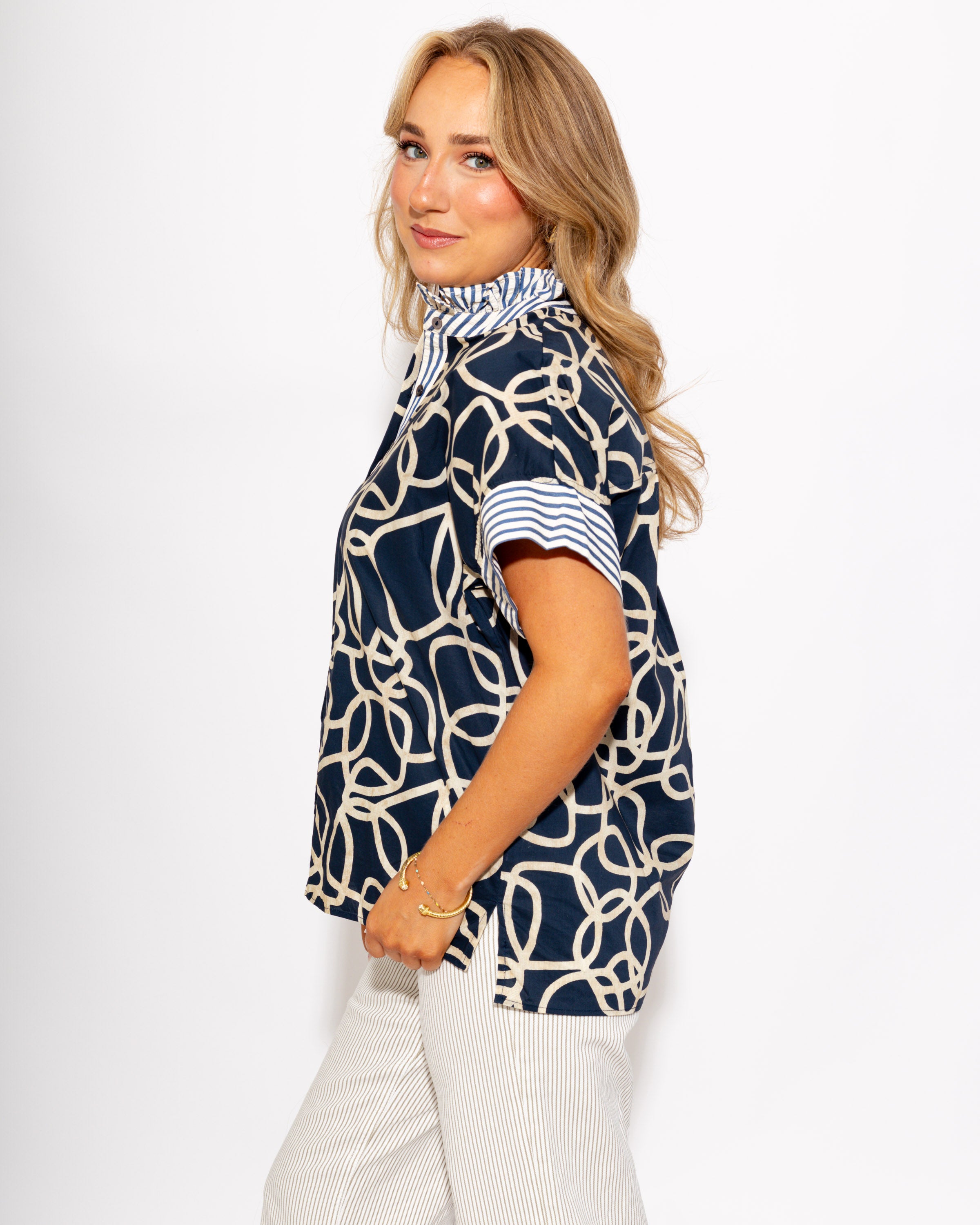 Abstract Stripe Trim Top