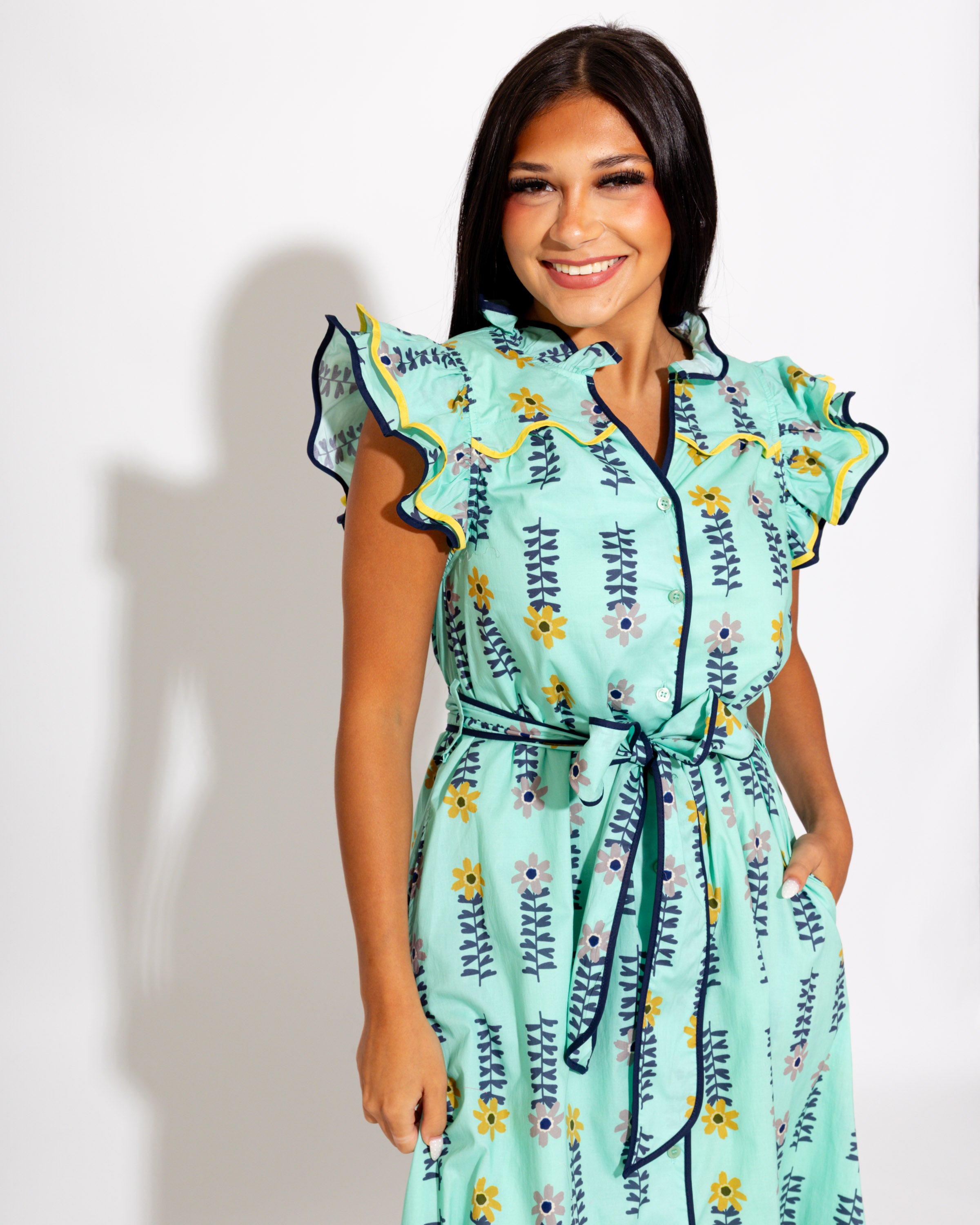 Elegant Floral Contrast Midi Dress