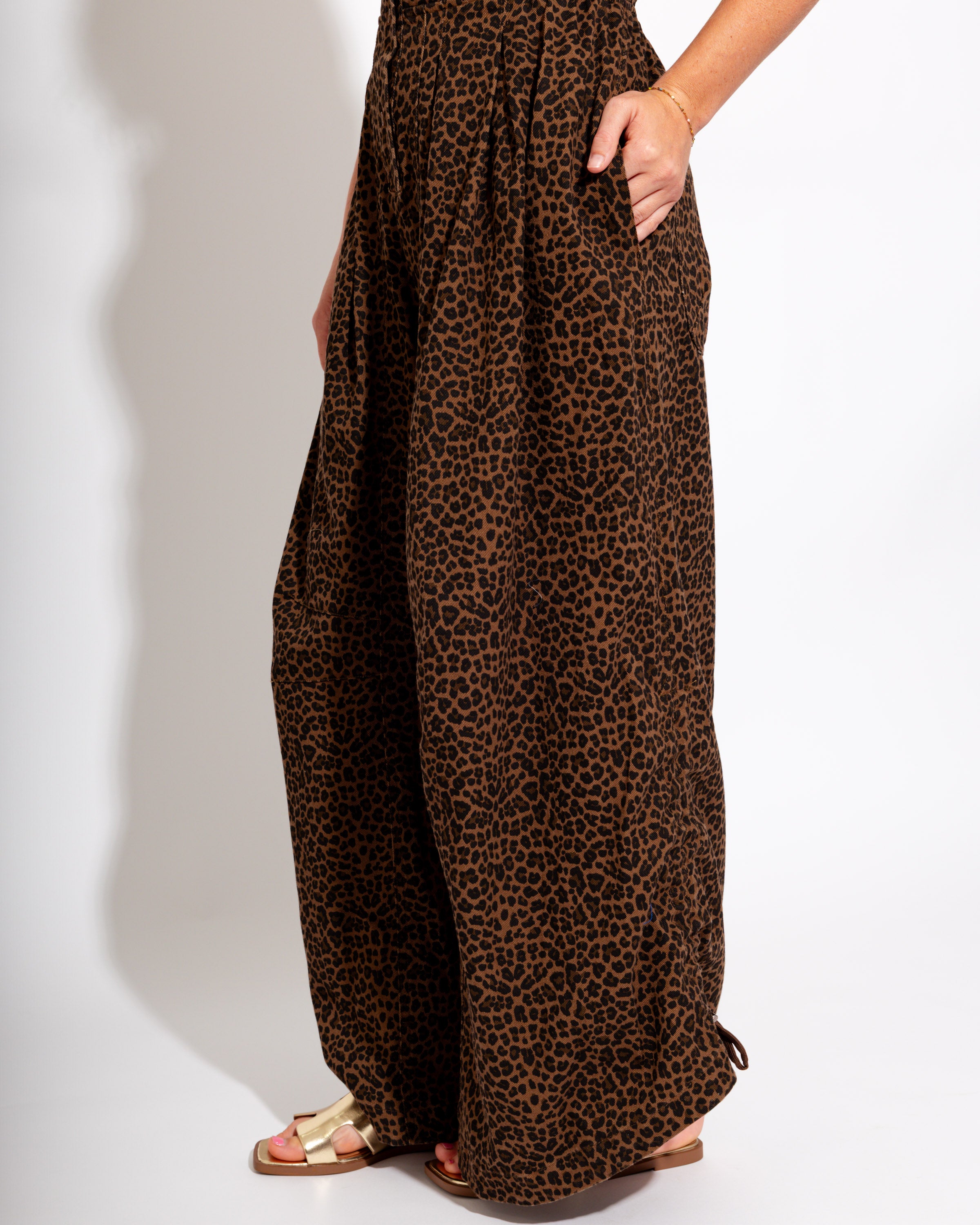 Pleated Leopard Drawstring Jumpsuit