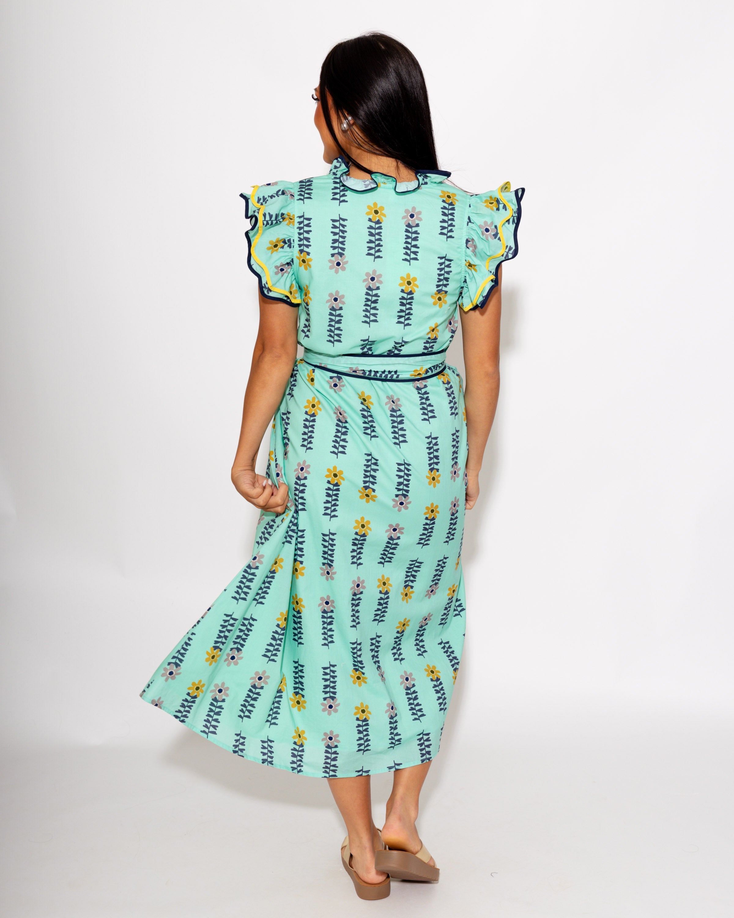 Elegant Floral Contrast Midi Dress