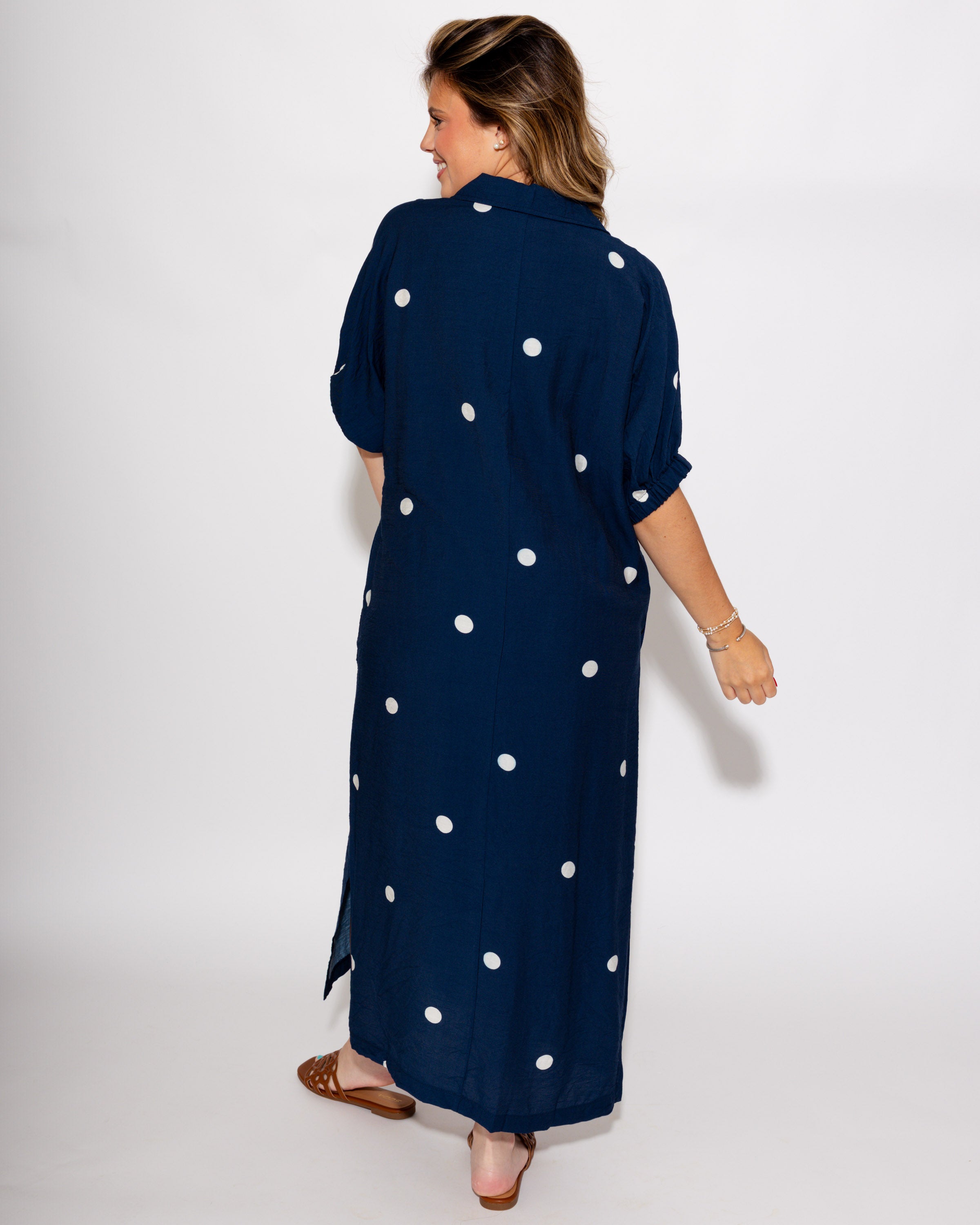 Navy Polka Dot Midi Dress
