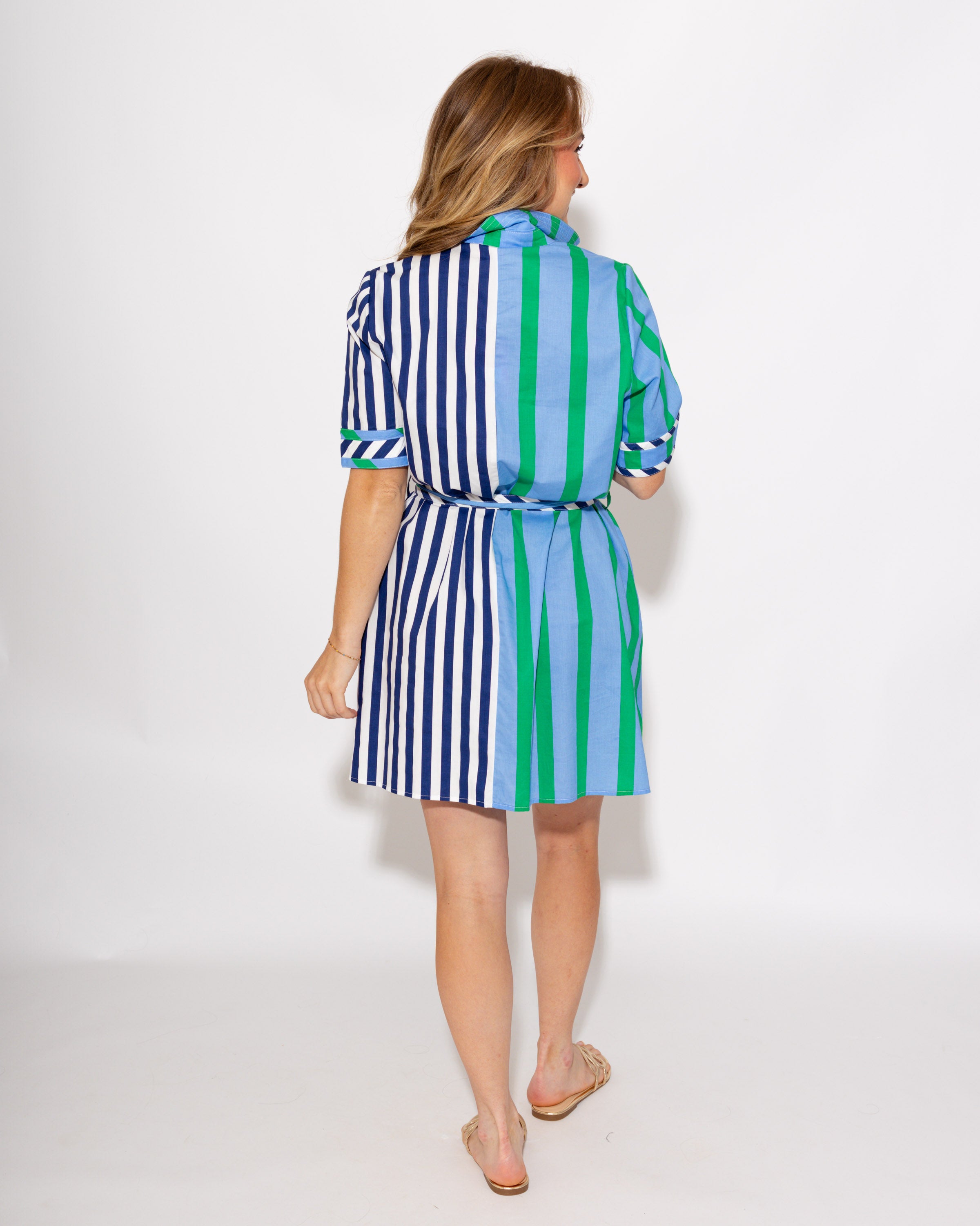 Mixed Stripe Belted Shirt Dress