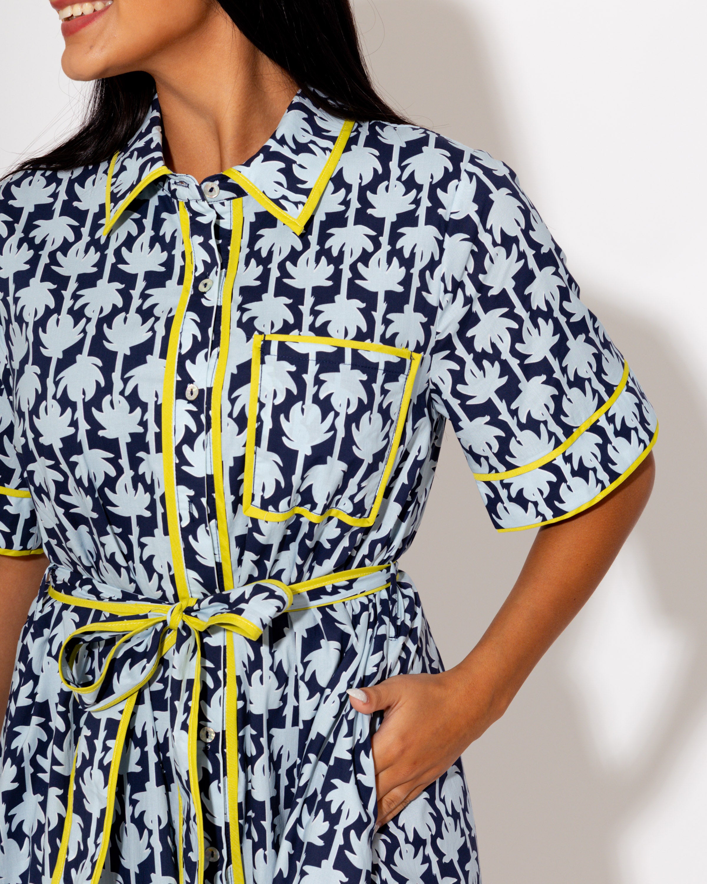 Botanical Print Belted Midi Dress