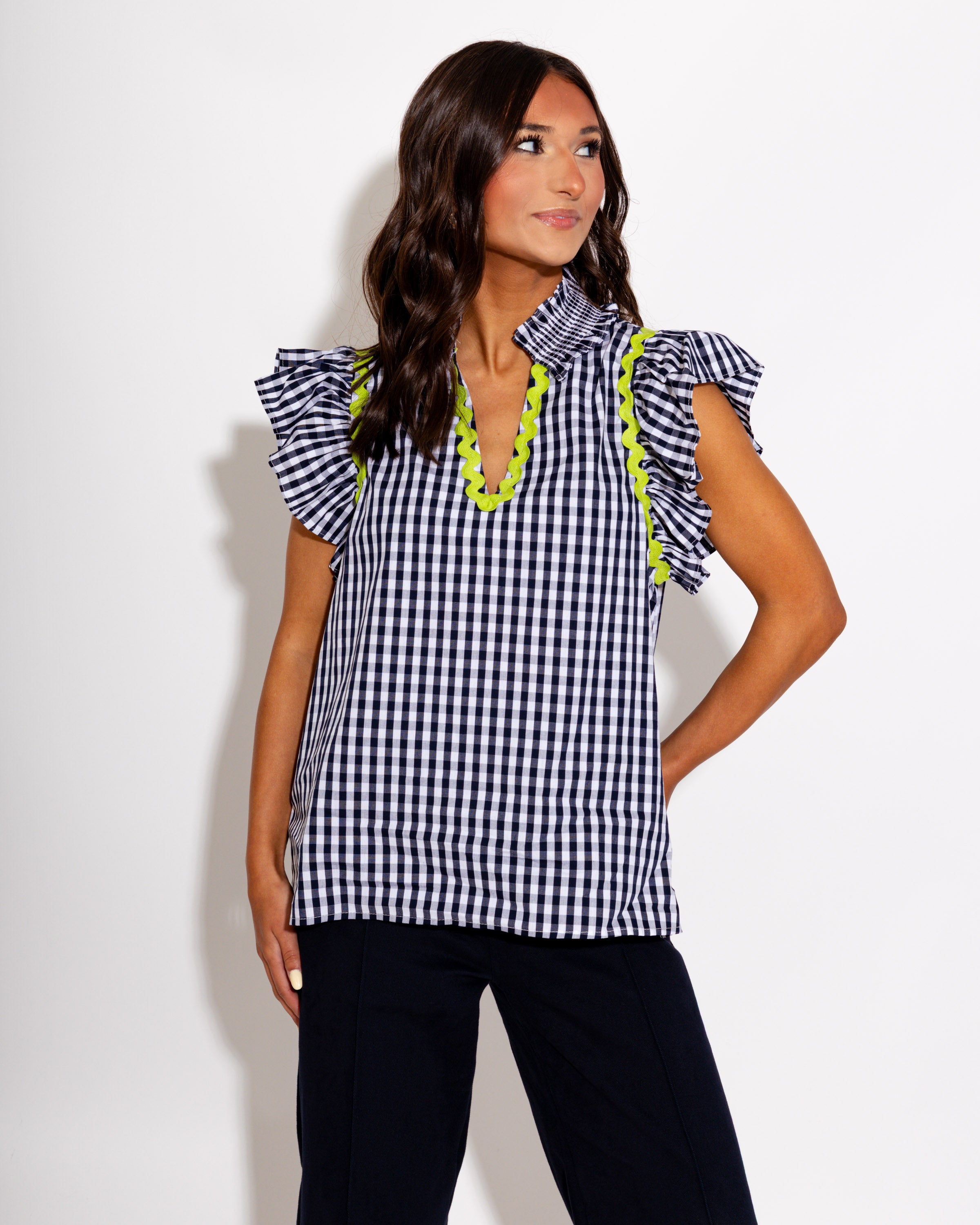 Scallop Detail Gingham Top