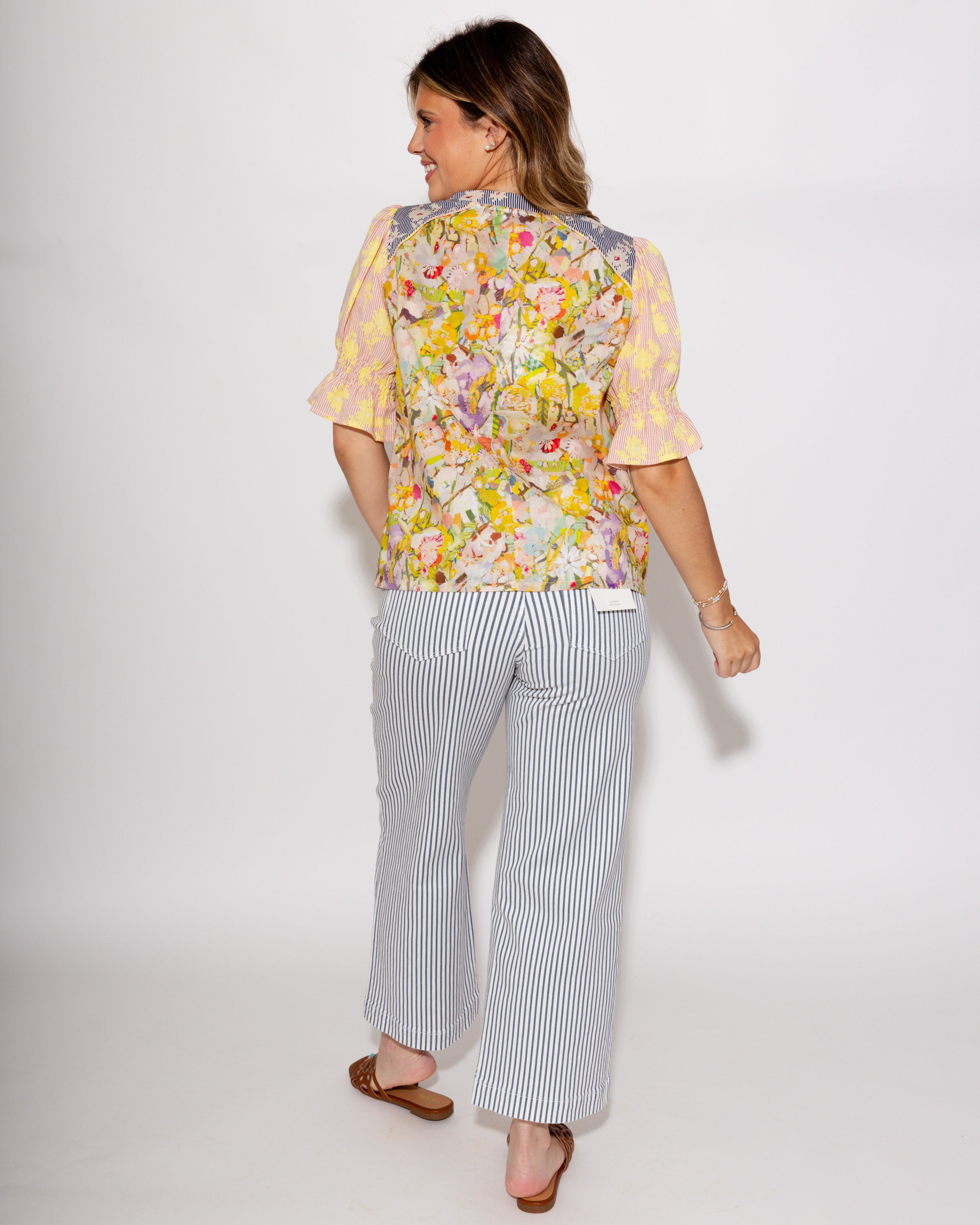 Multi Floral Print Split Neck Top
