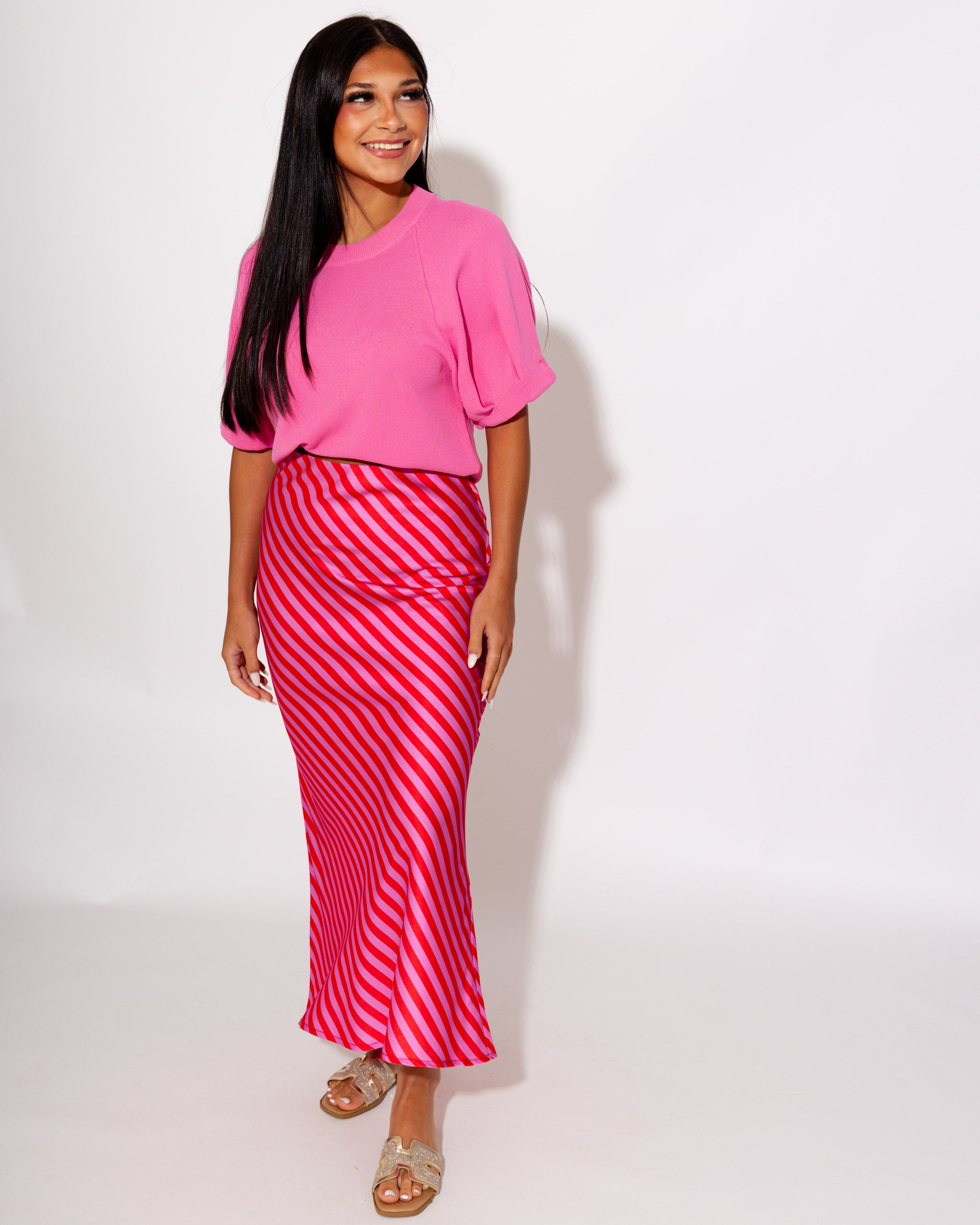 Polished Puff Sleeve Knit Top in Pink