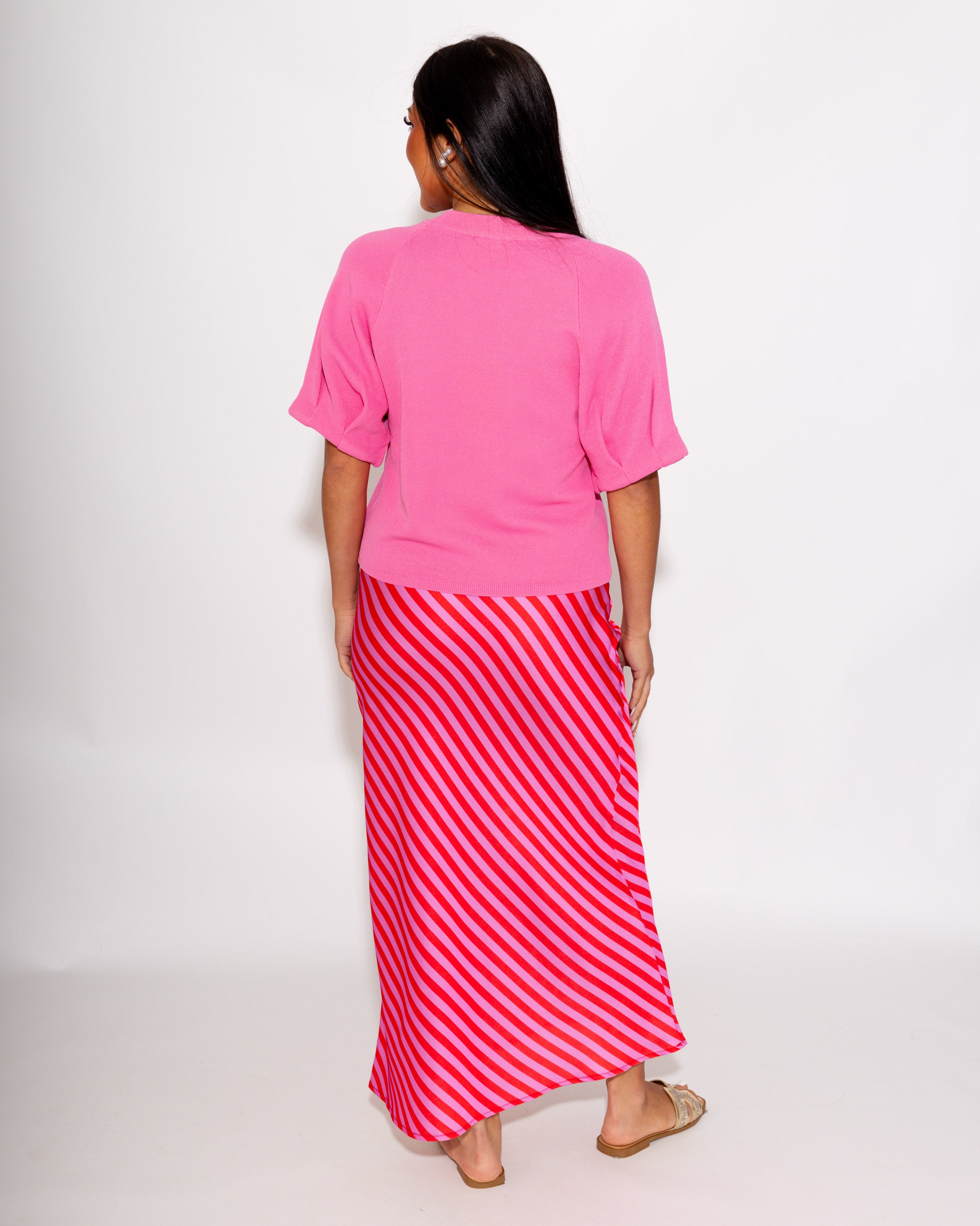 Polished Puff Sleeve Knit Top in Pink