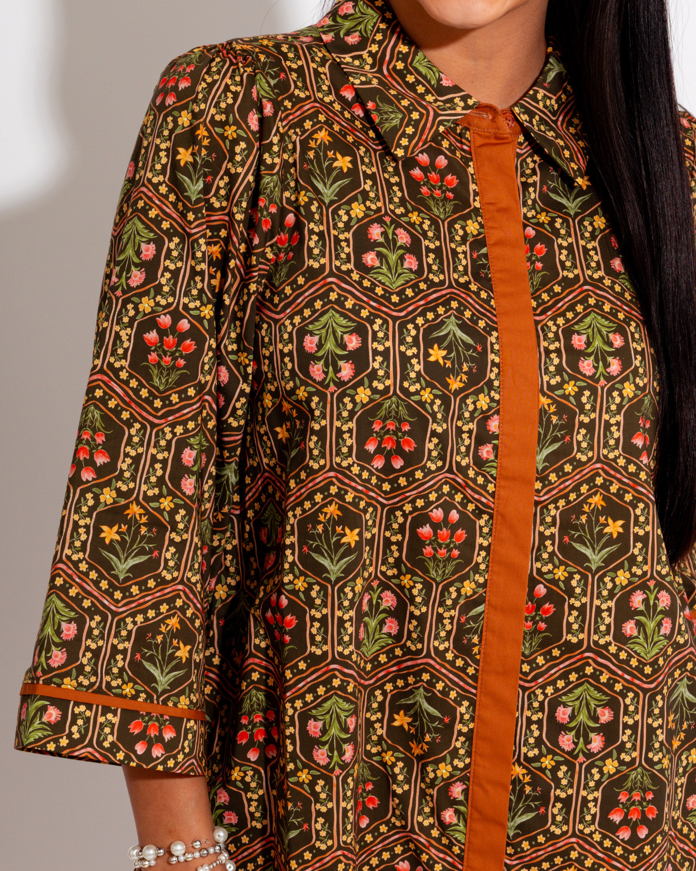 Fall Bloom Contrast Midi Dress