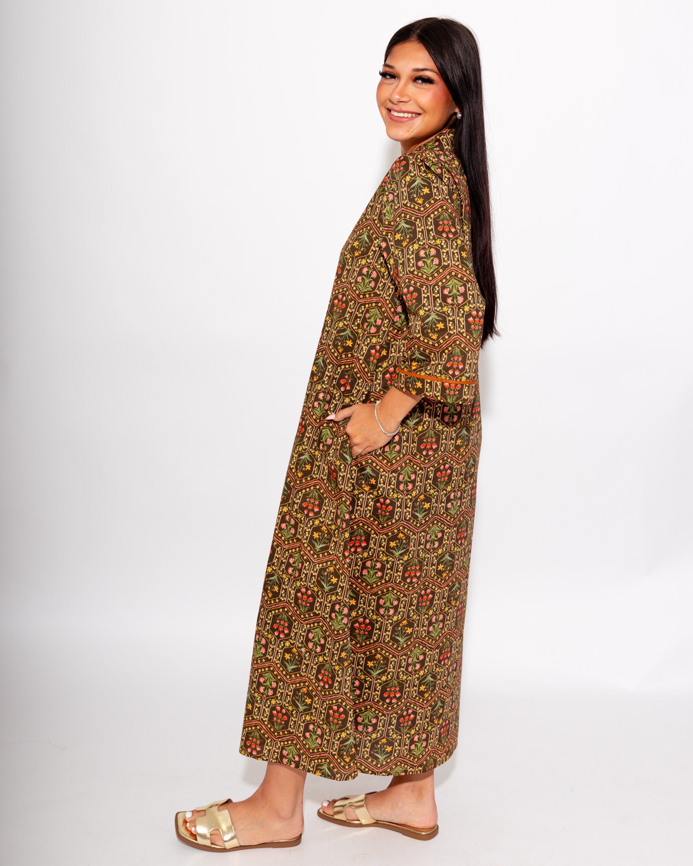 Fall Bloom Contrast Midi Dress