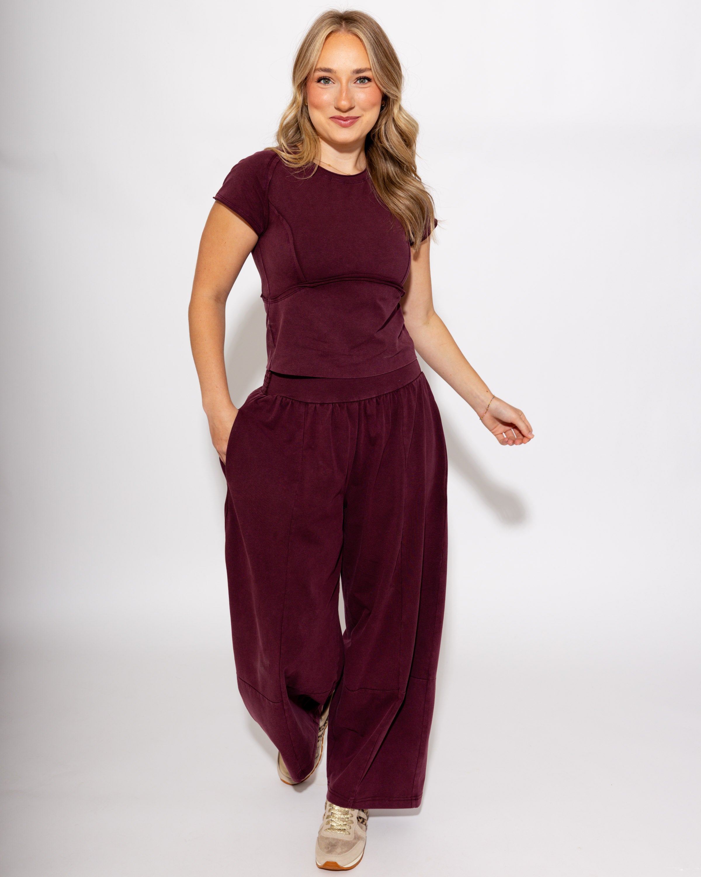 Soft Mineral Wash Cropped T-Shirt in Red Bean
