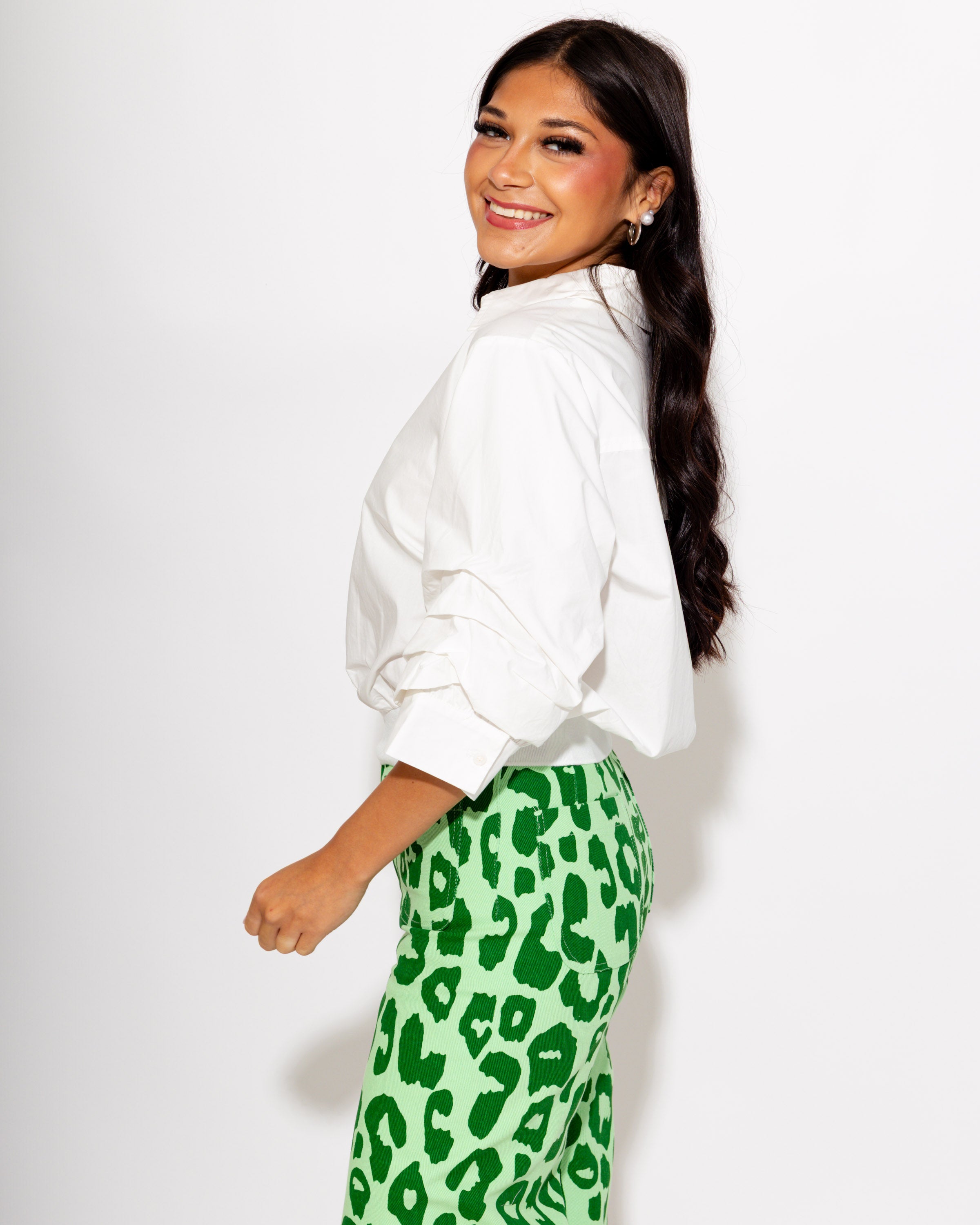 Chic Banded Hem Button Up in Off White