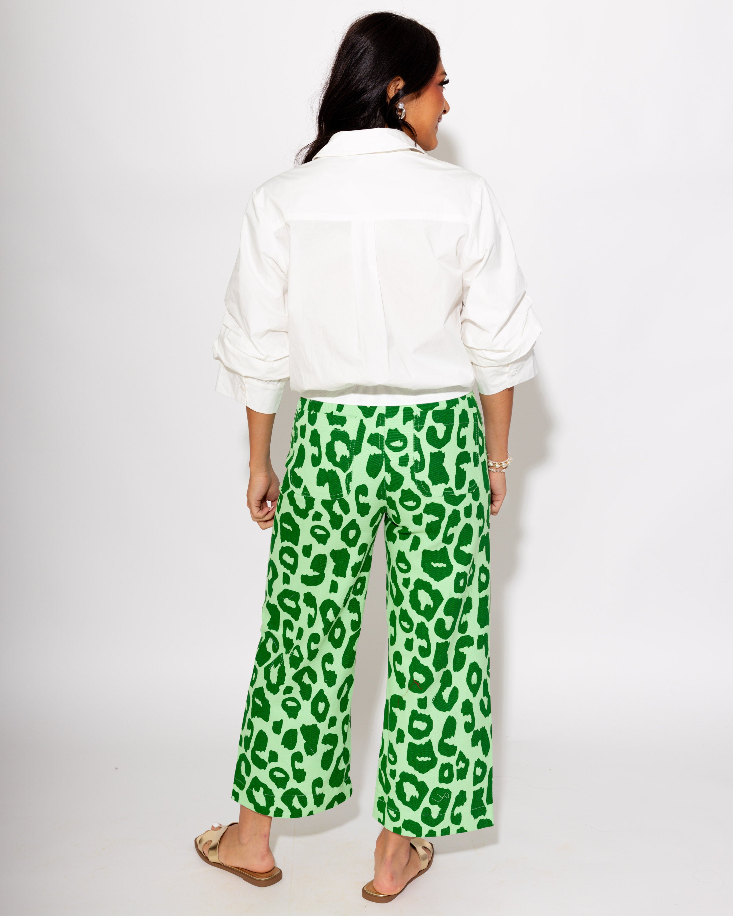Standout Cropped Leopard Pants in Green