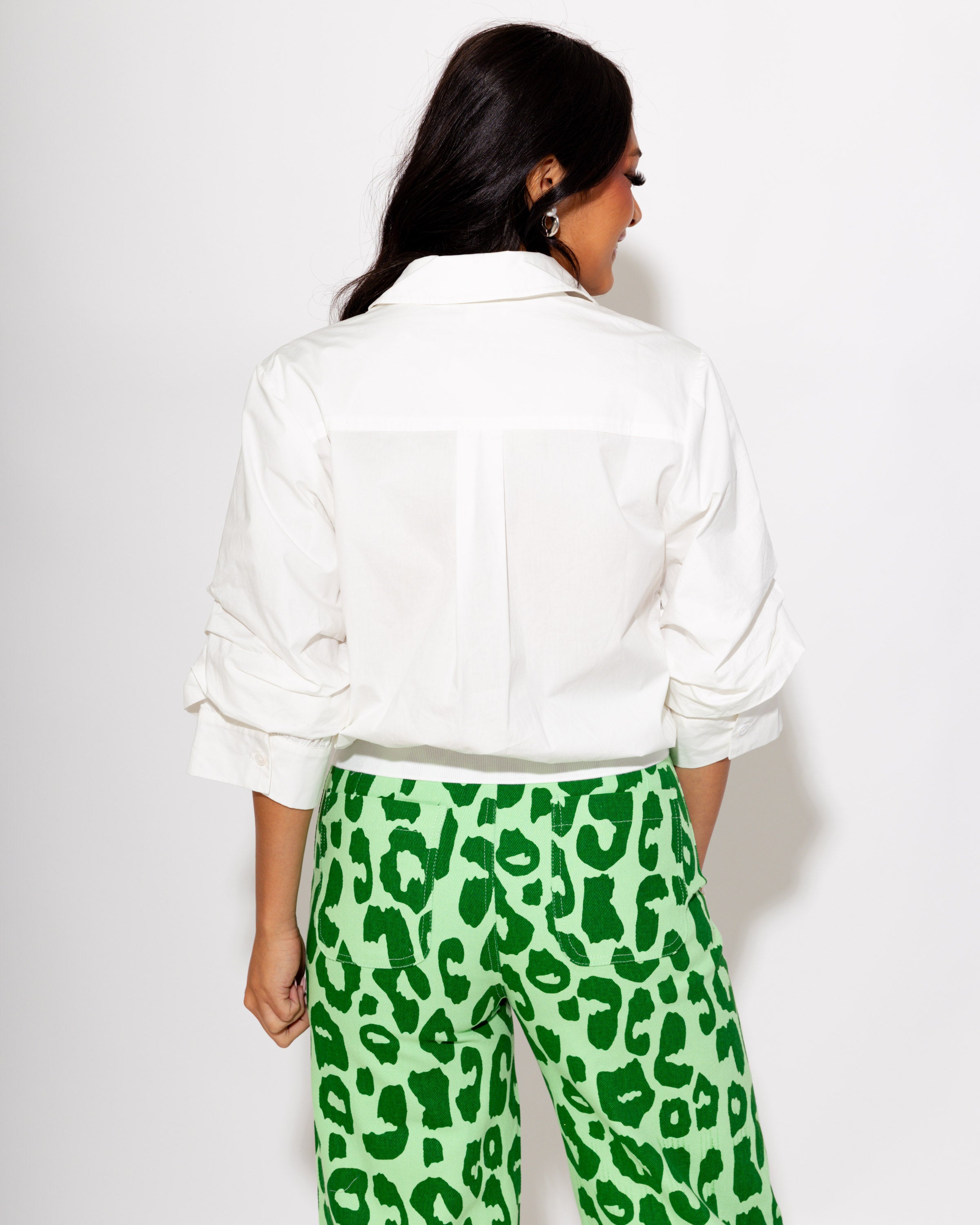 Chic Banded Hem Button Up in Off White