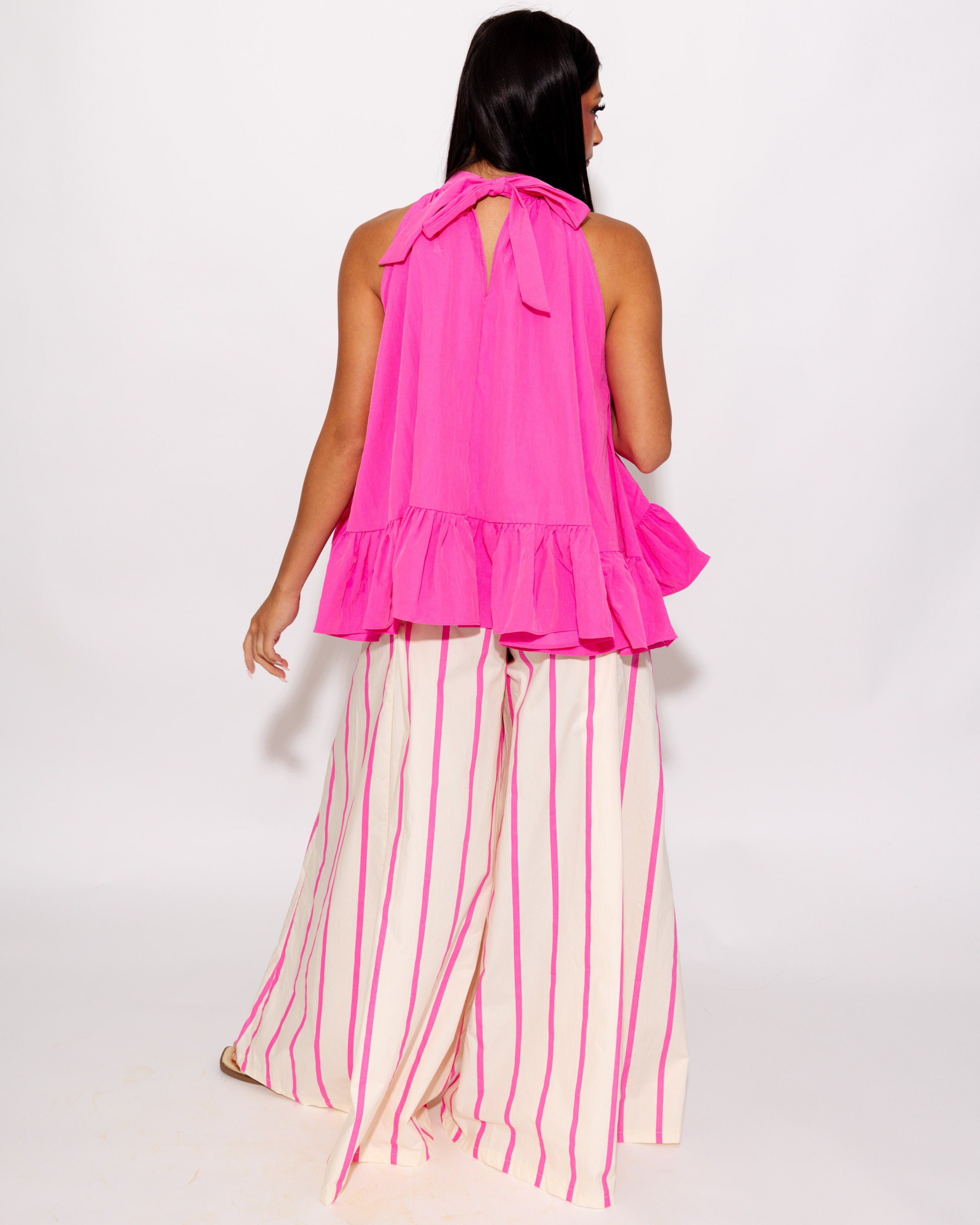 Flirty Ruffle Halter Top in Hot pink