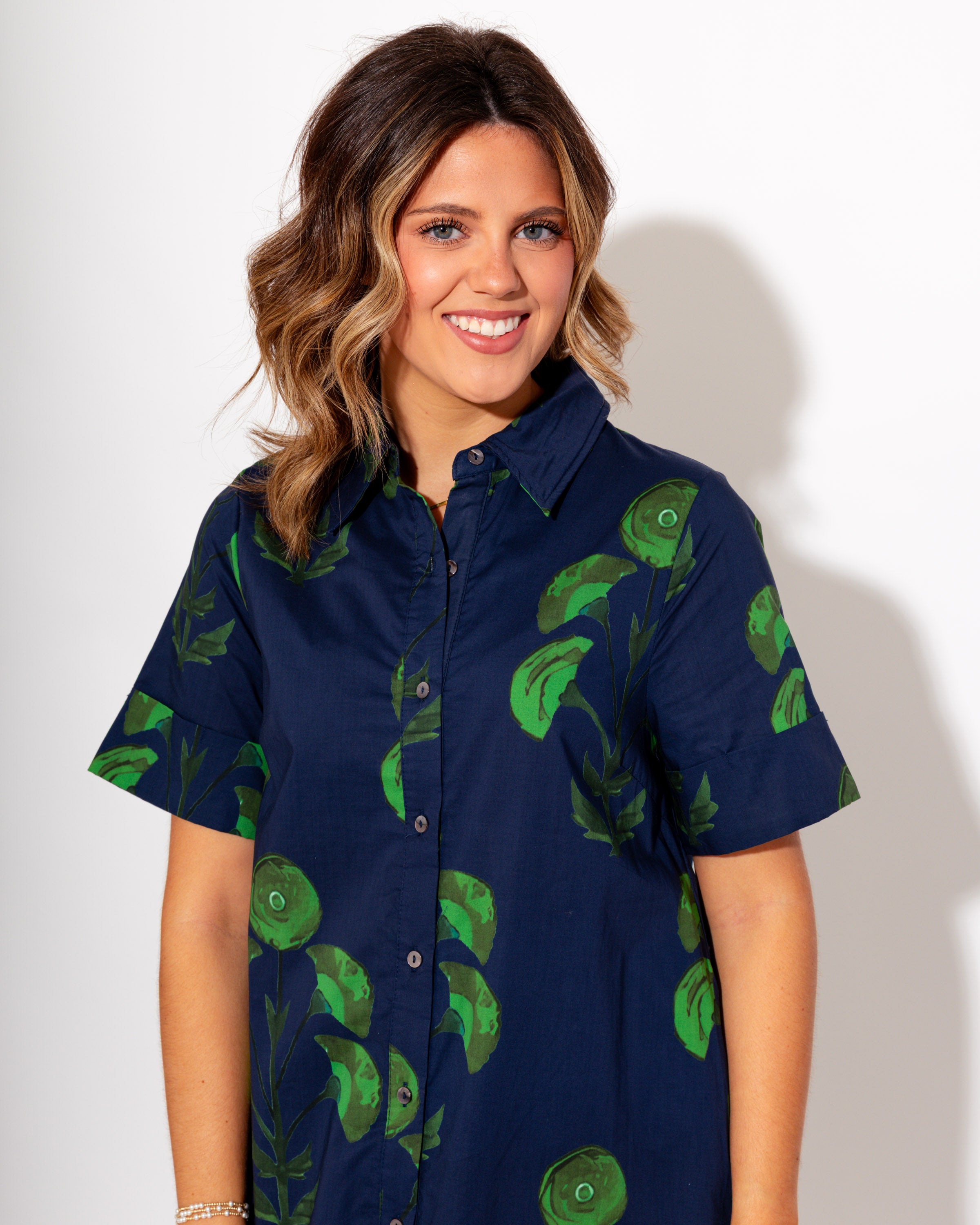 Button Front Floral Midi Dress