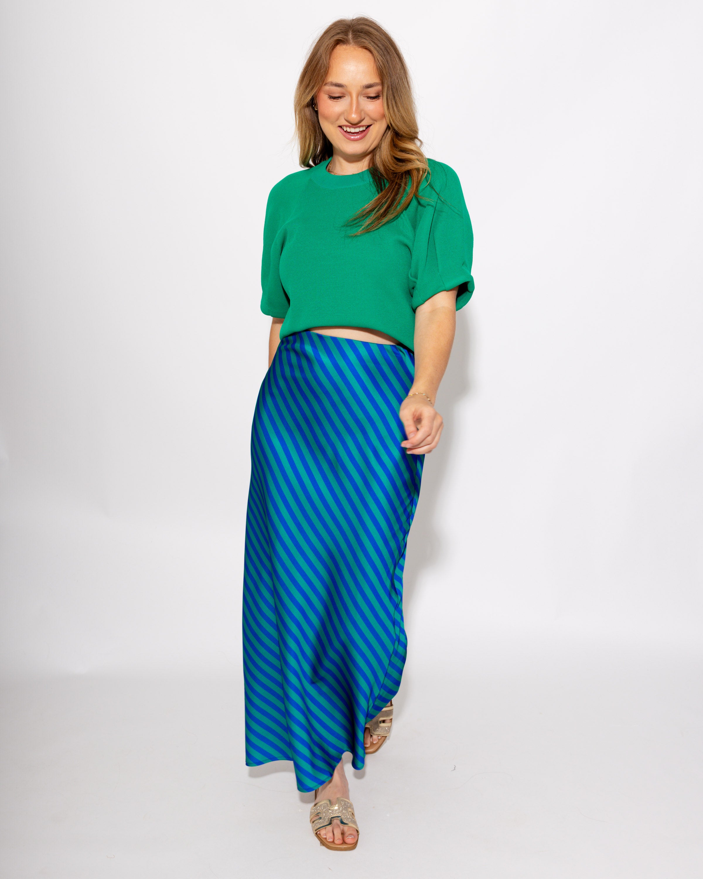 Statement Stripe Midi Skirt in Blue/Green