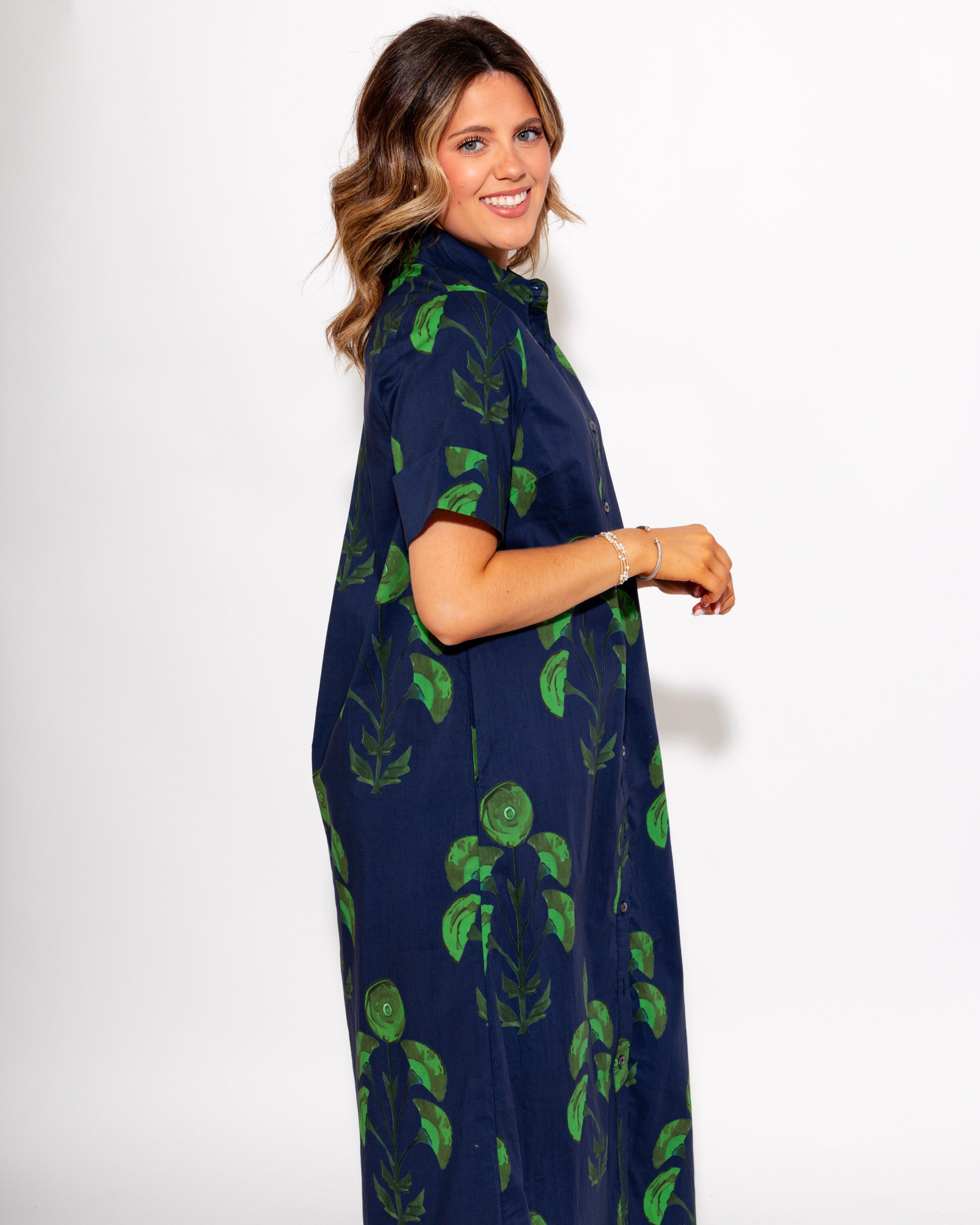 Button Front Floral Midi Dress