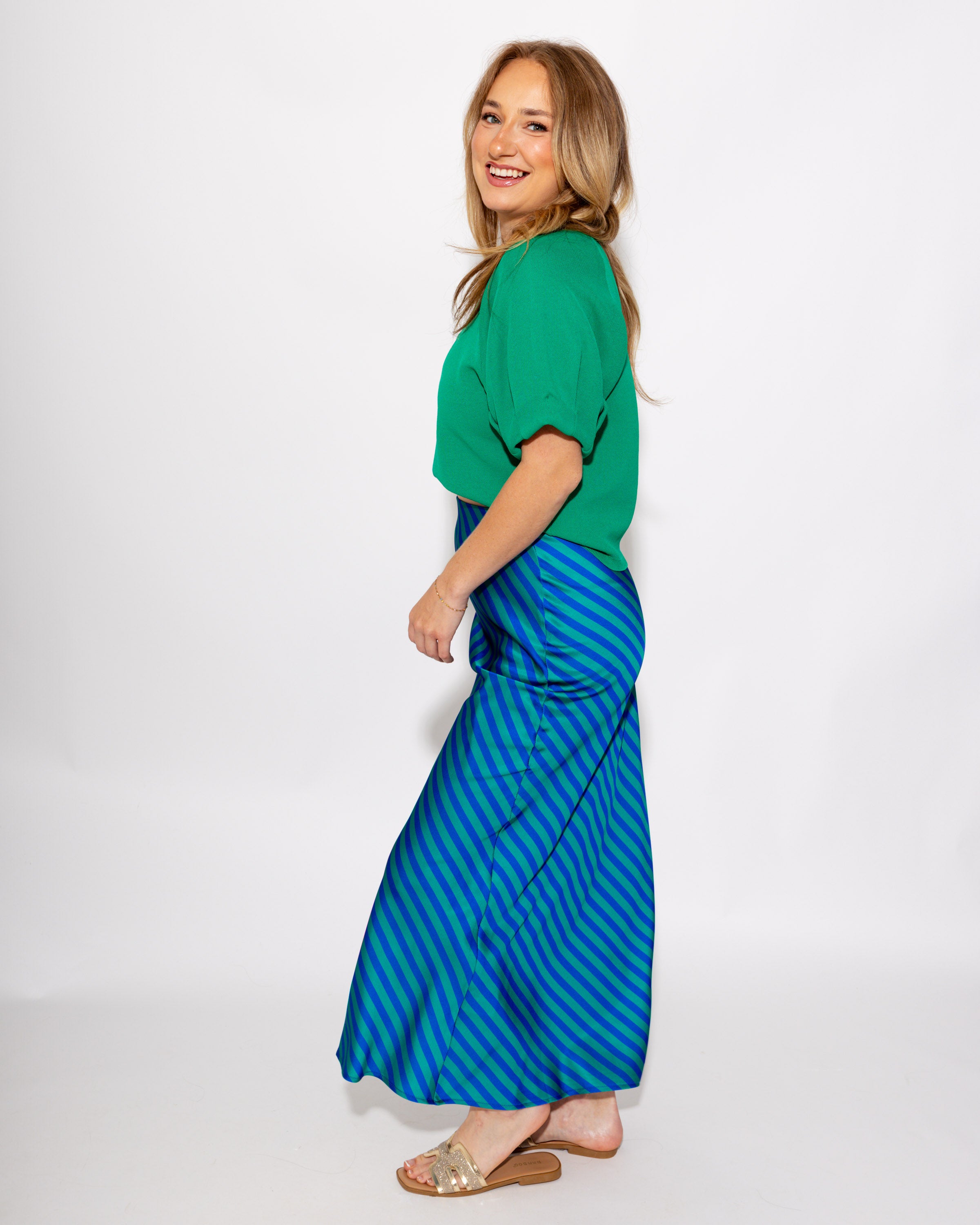 Statement Stripe Midi Skirt in Blue/Green