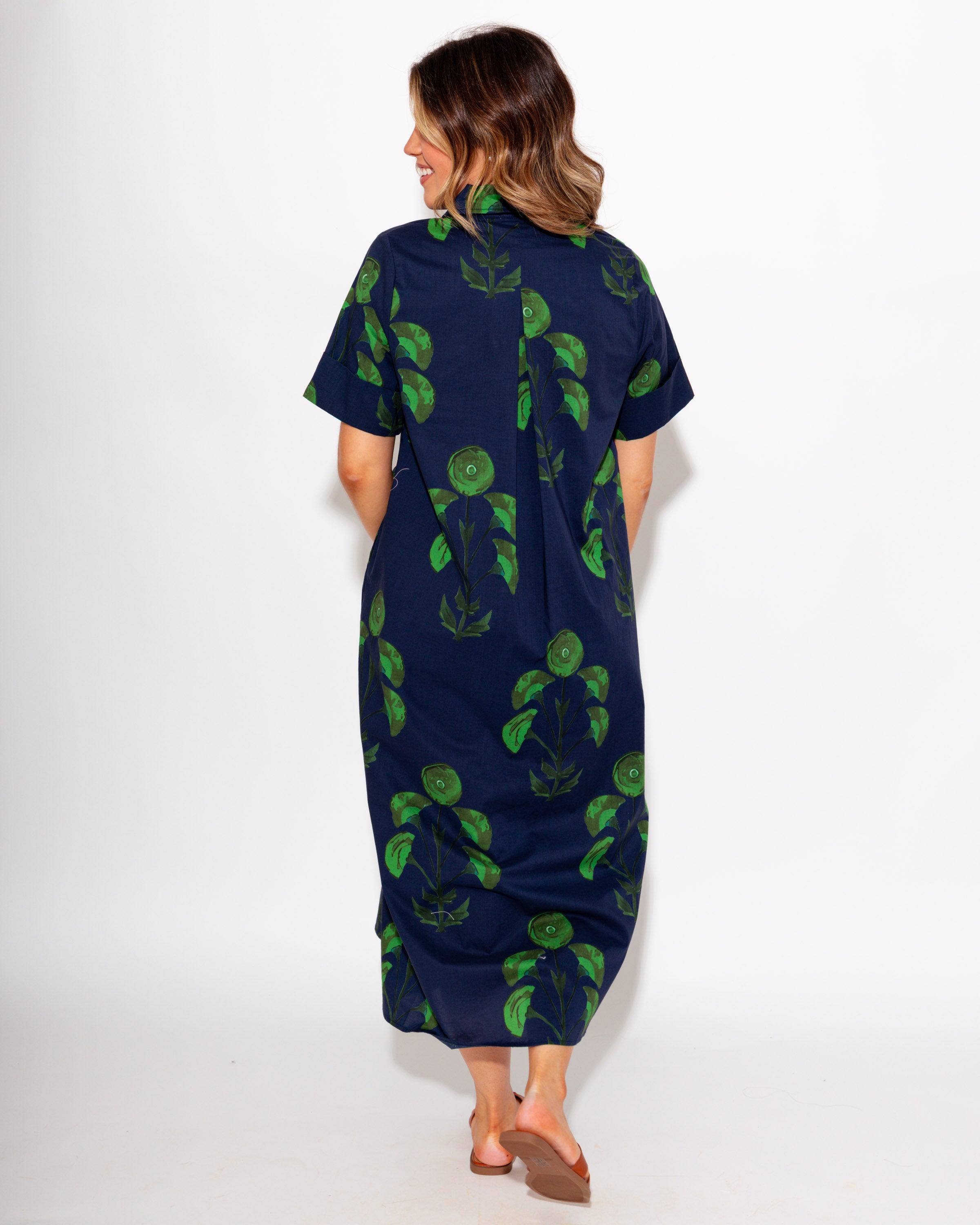 Button Front Floral Midi Dress