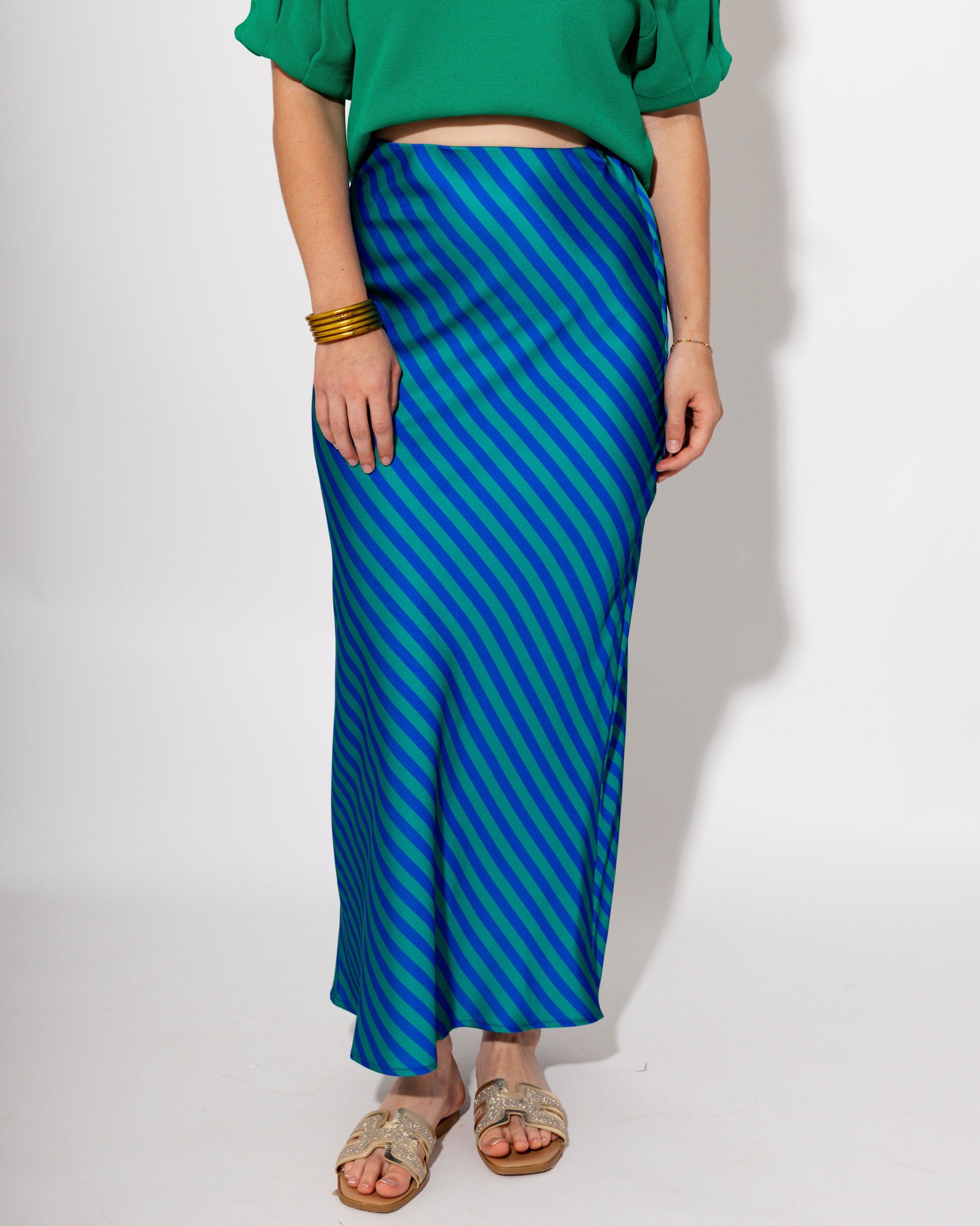 Statement Stripe Midi Skirt in Blue/Green