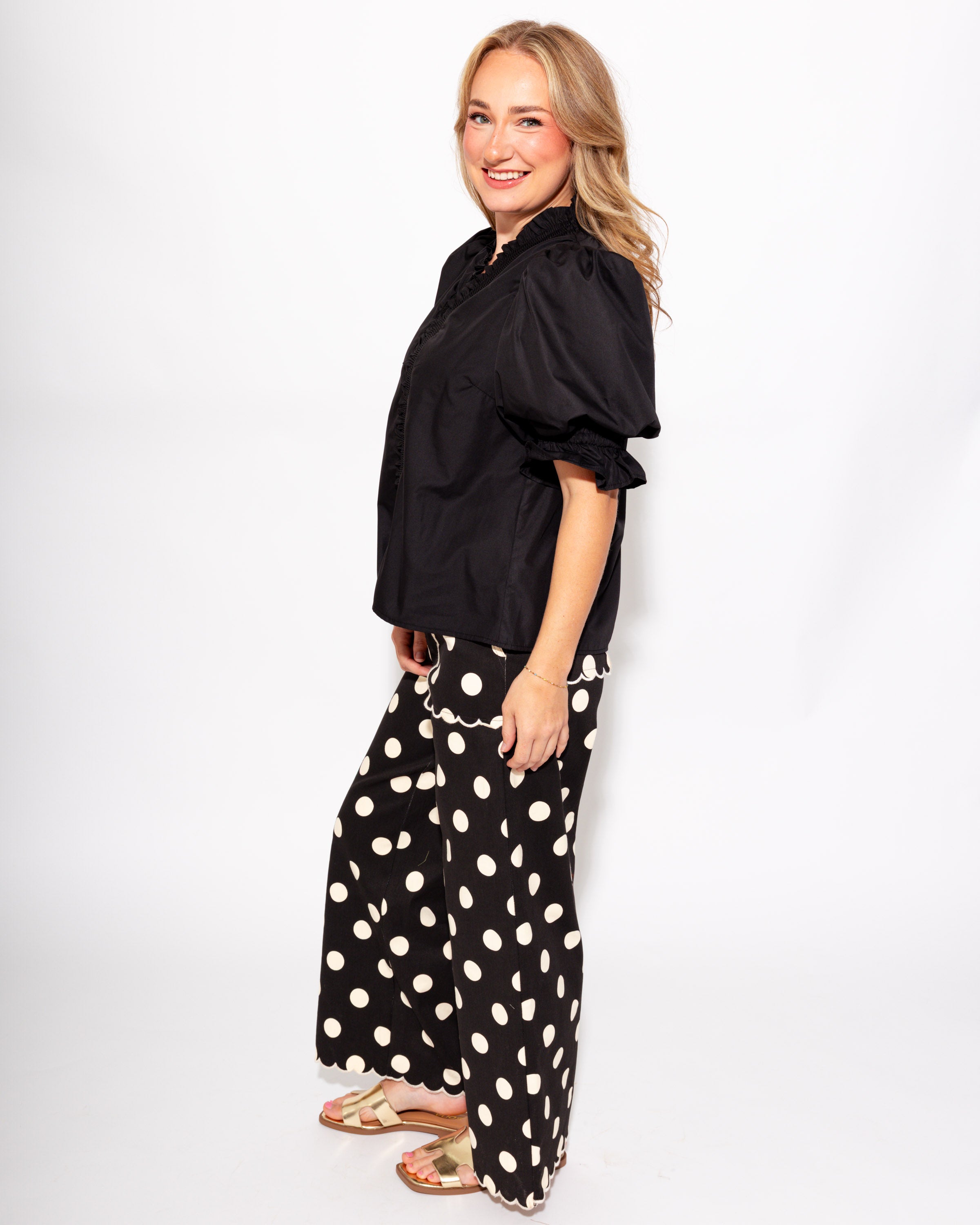 Ruffled Puff Sleeve Top in Black