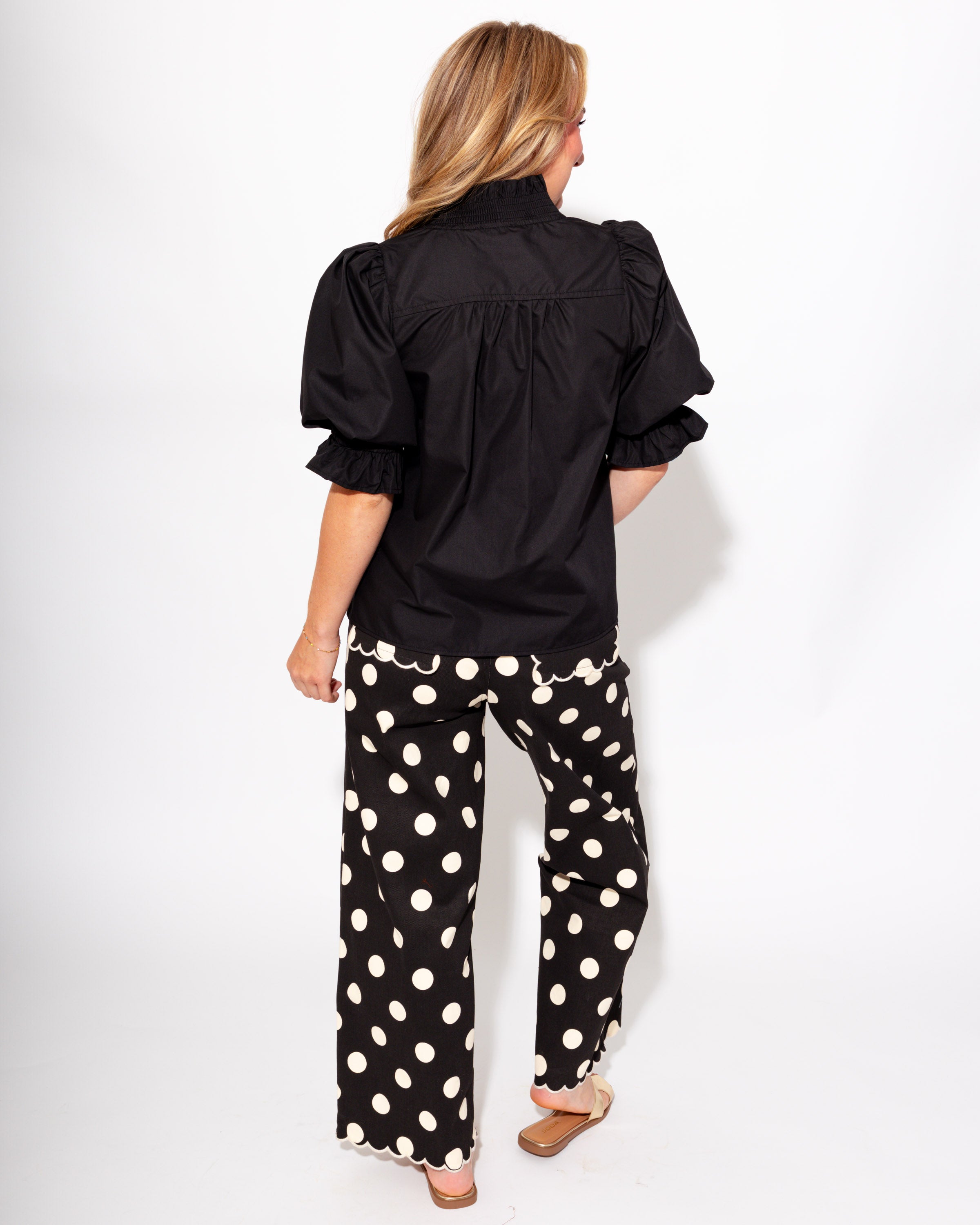 Ruffled Puff Sleeve Top in Black