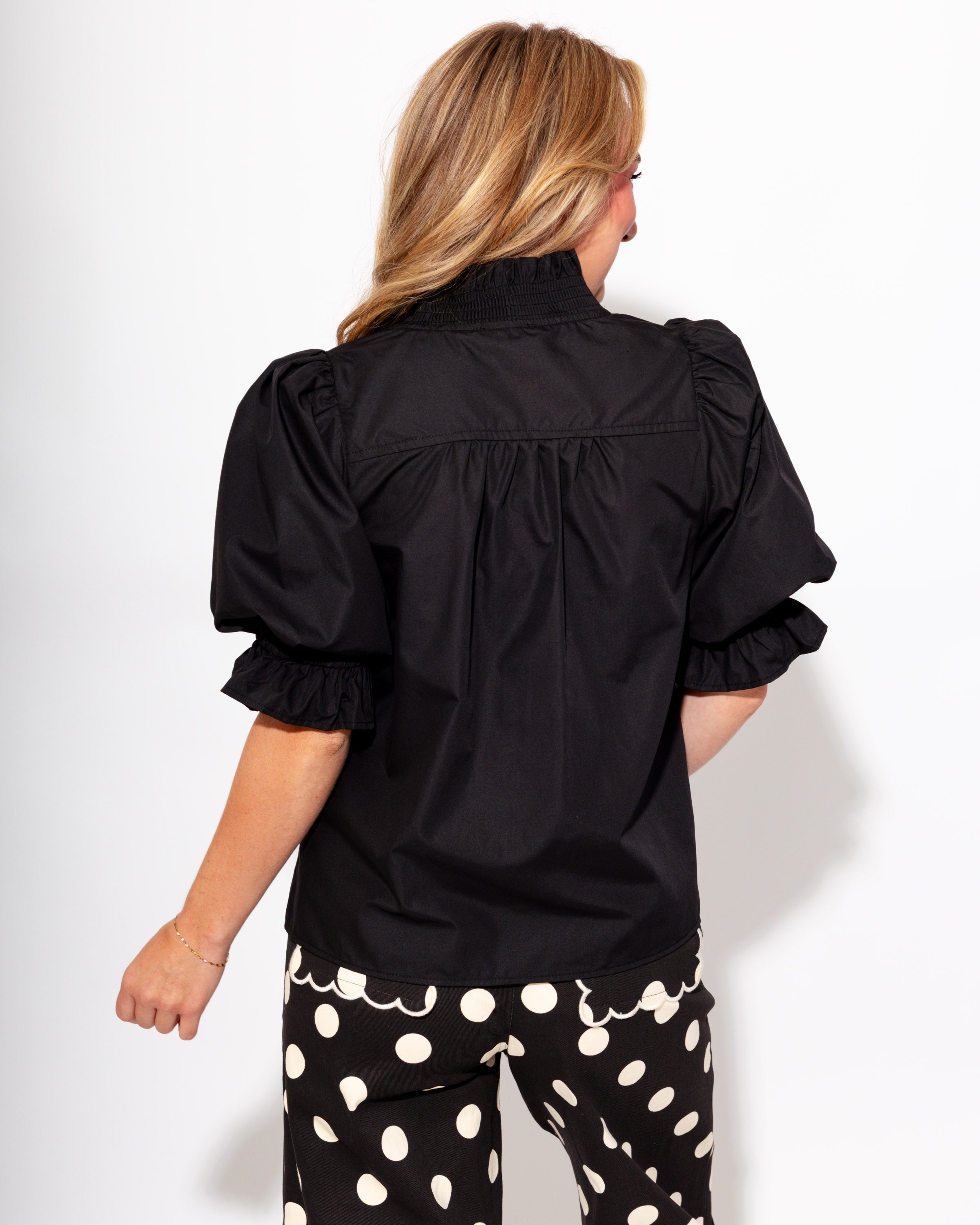 Ruffled Puff Sleeve Top in Black