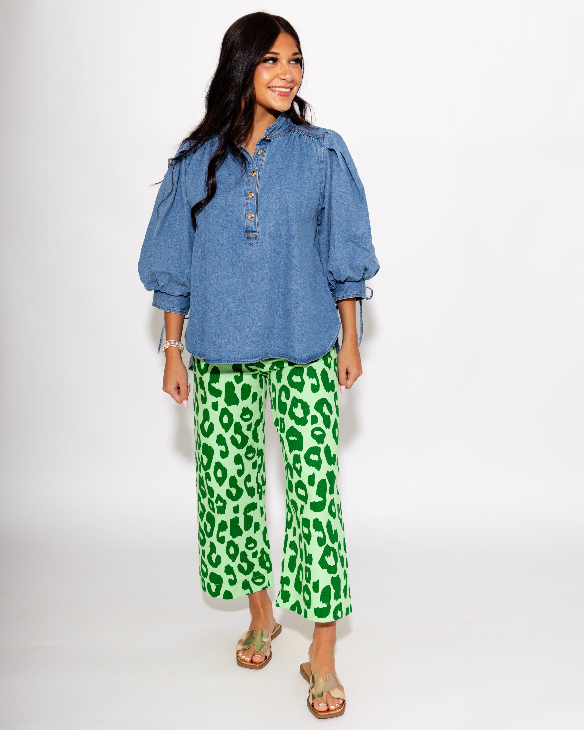 Denim Puff Sleeve Button Down