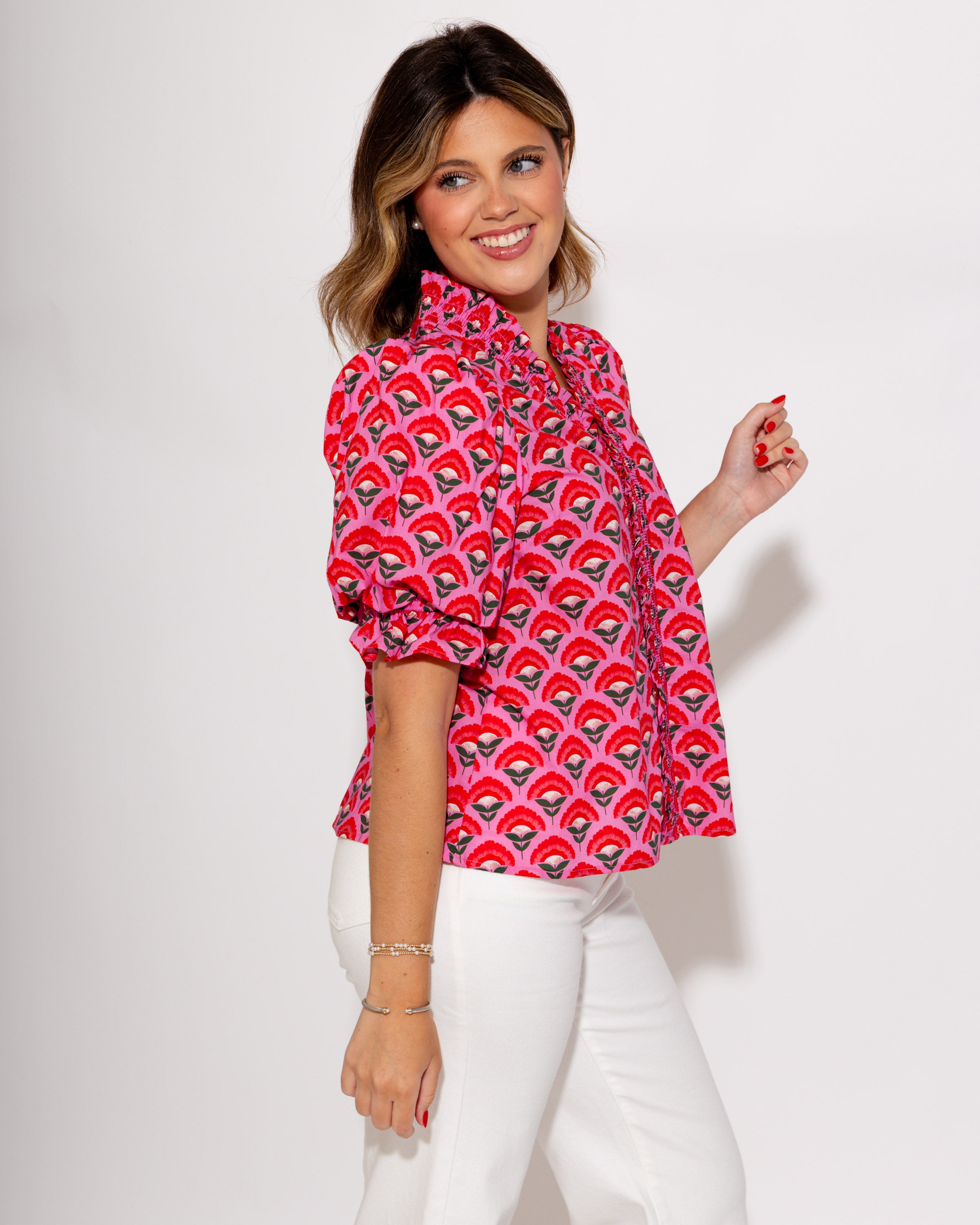 Pink Floral Puff Sleeve Top