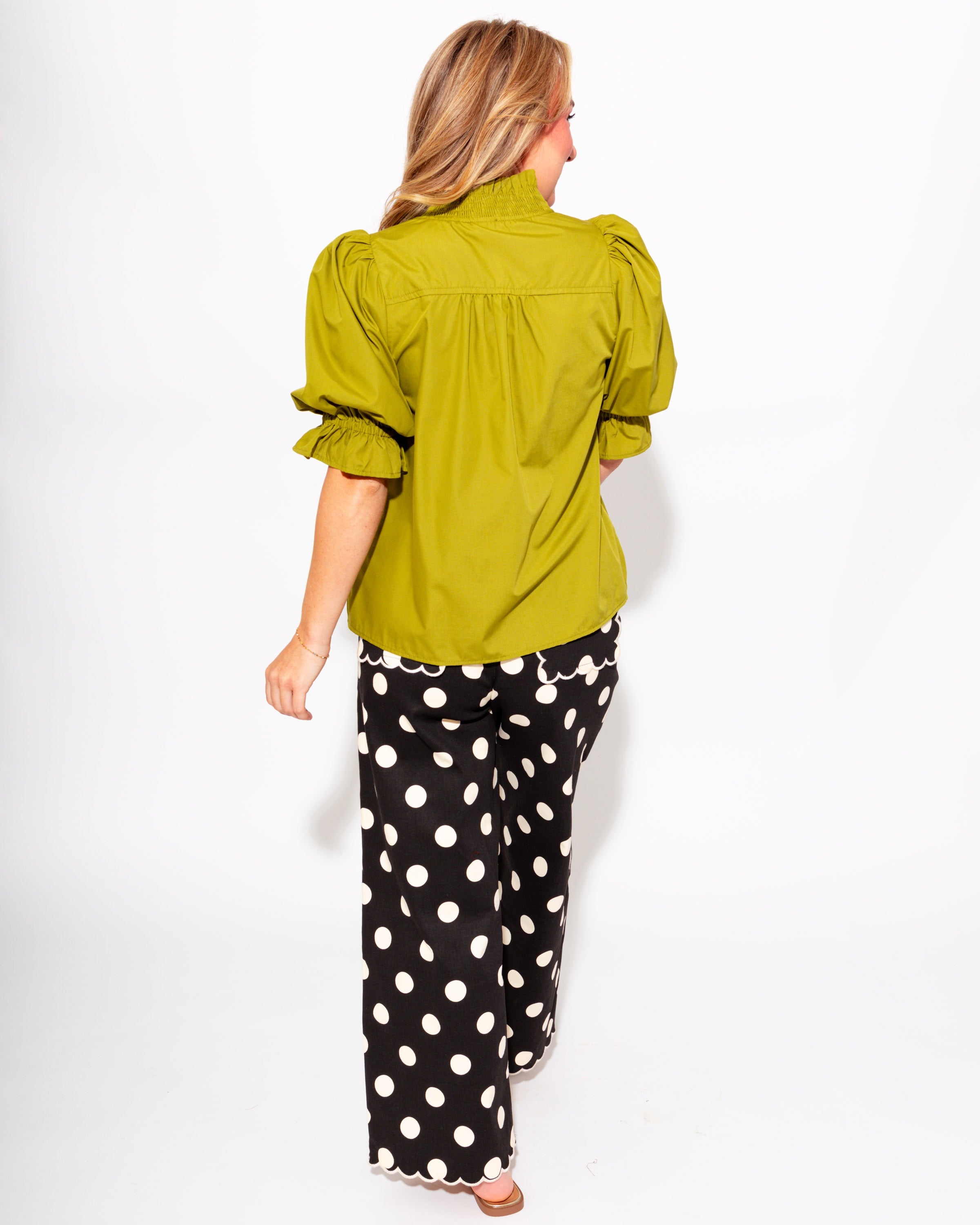 Ruffled Puff Sleeve Top in Olive
