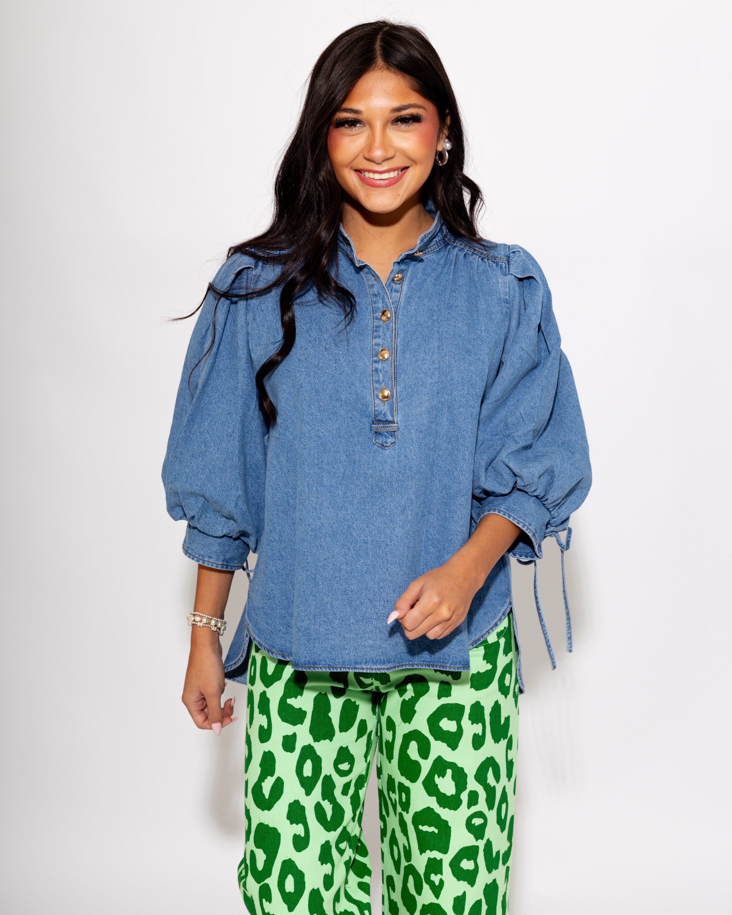 Denim Puff Sleeve Button Down