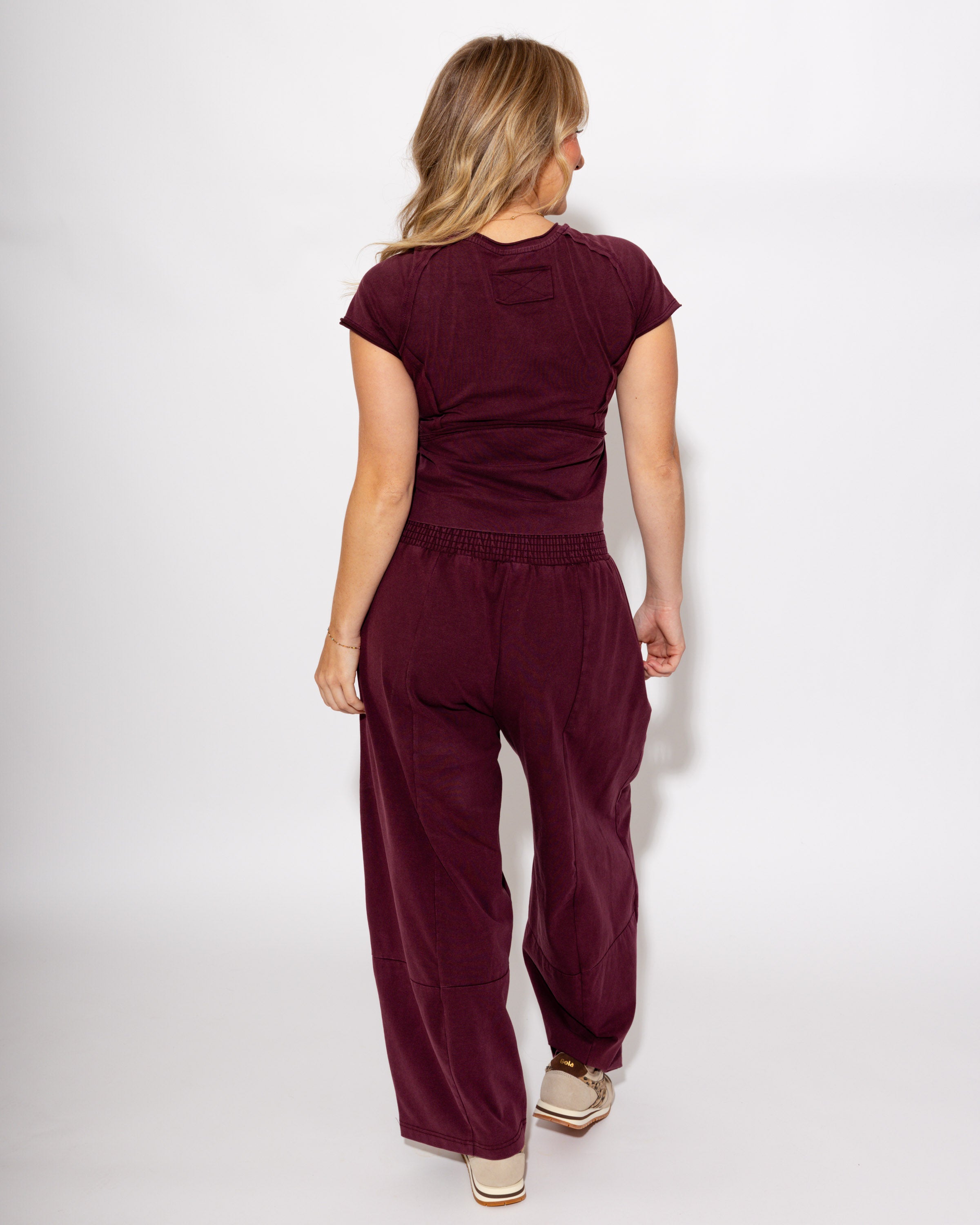 Mineral Washed Wide Leg Pants in Red Bean