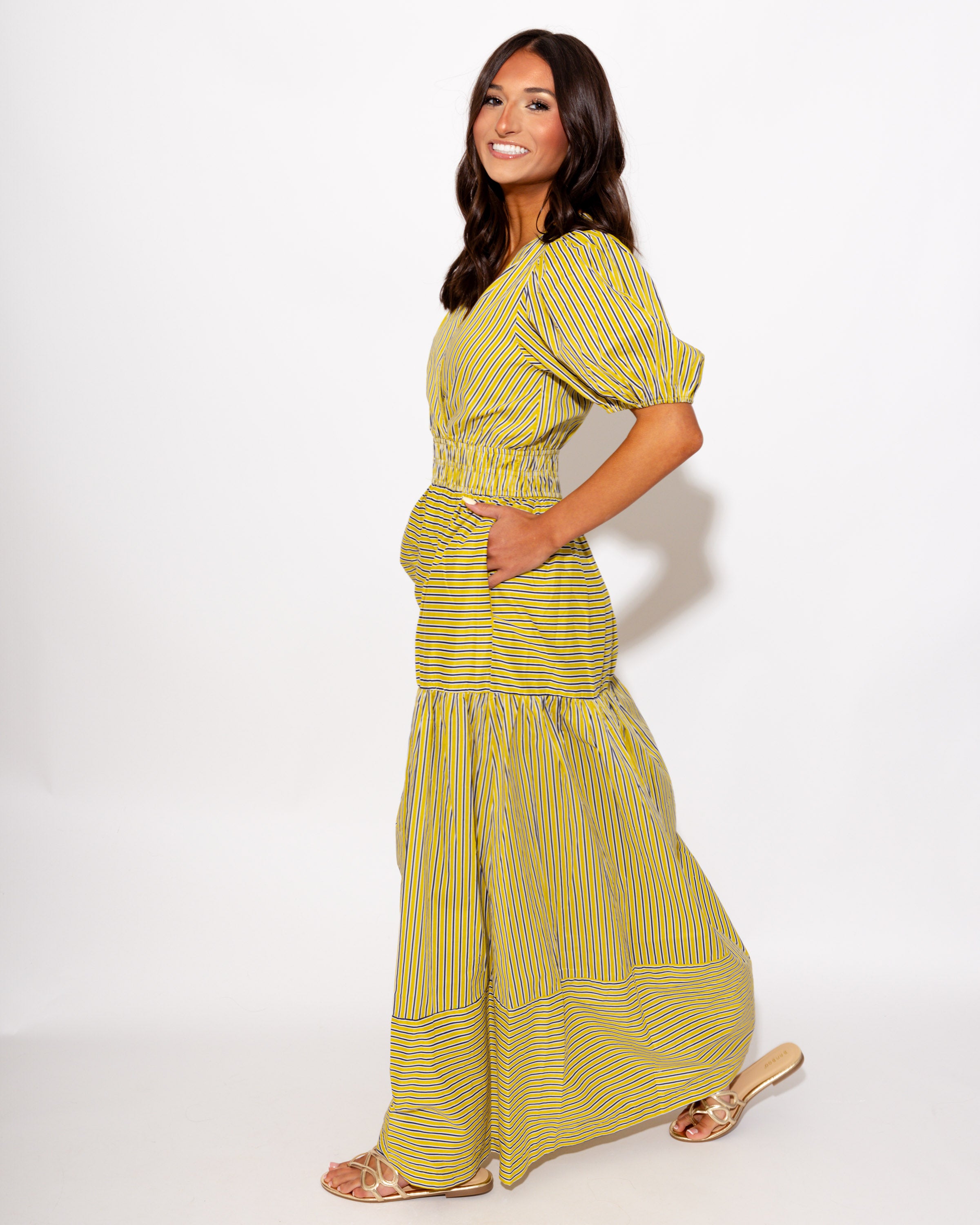 Smocked Waist Stripe Maxi Dress