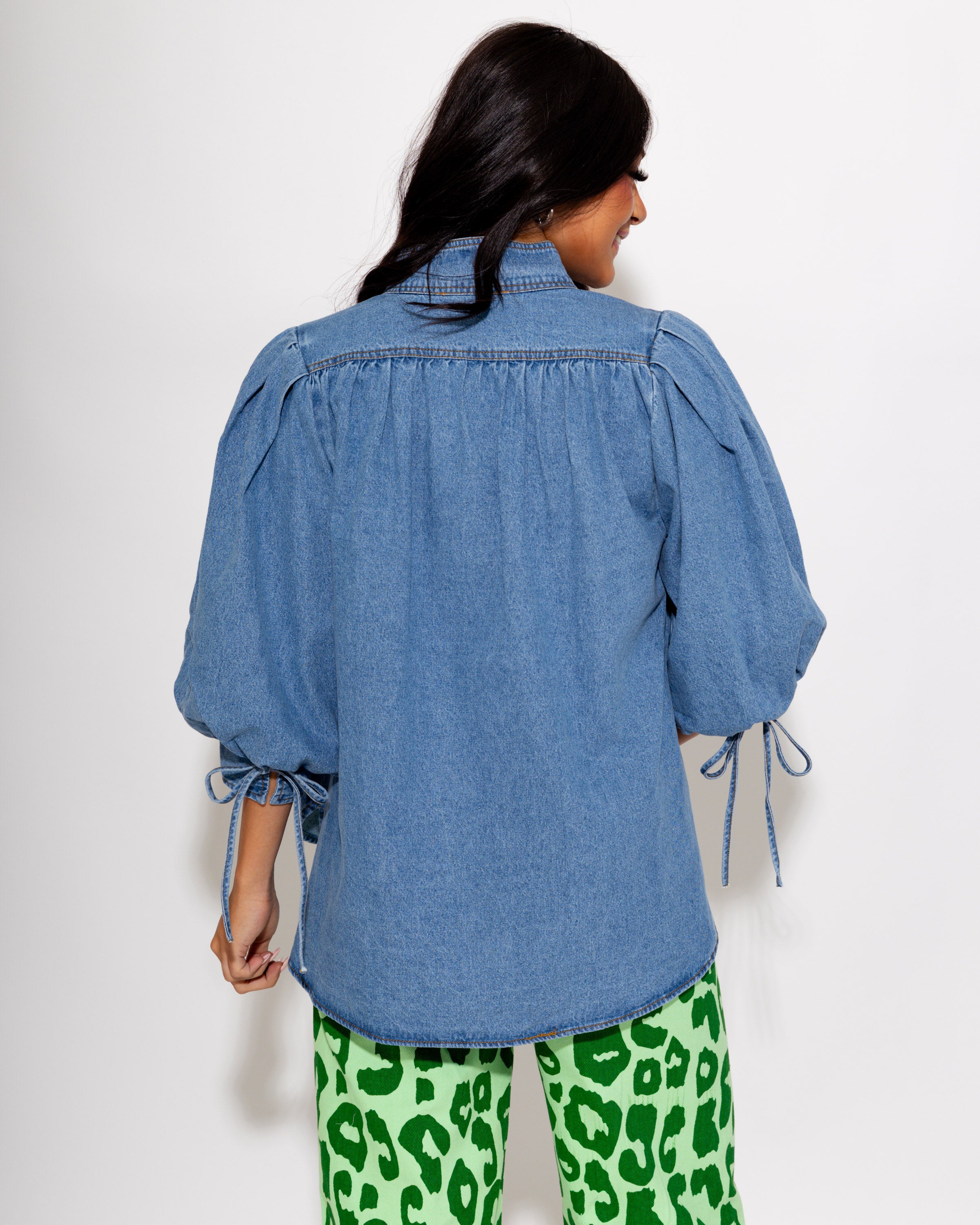 Denim Puff Sleeve Button Down