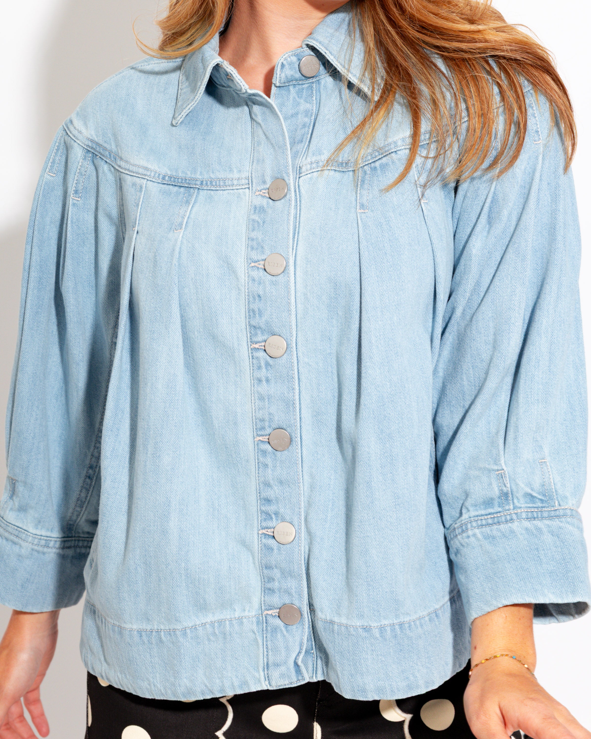 Risen | Pleated Detail Denim Jacket