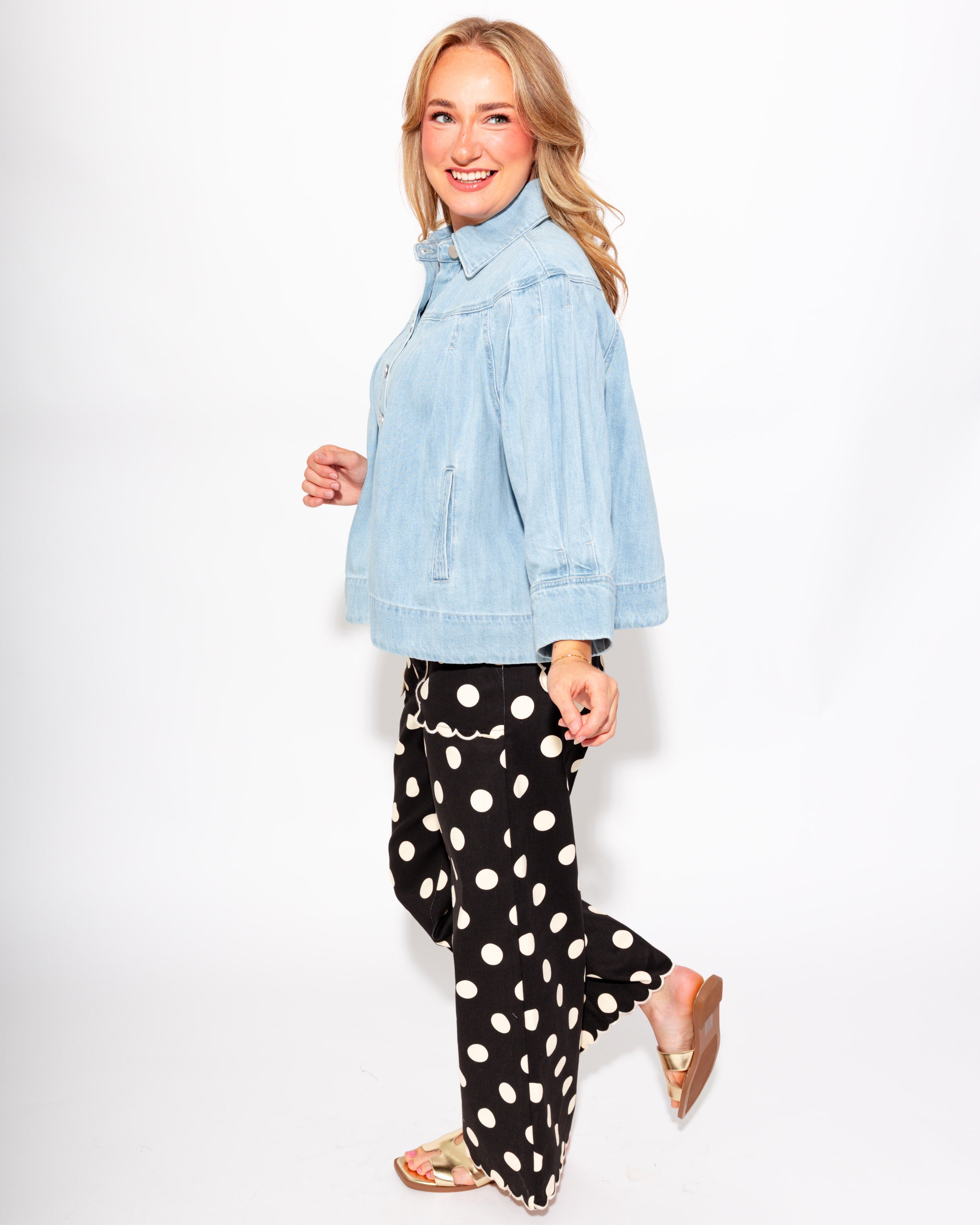 Risen | Pleated Detail Denim Jacket