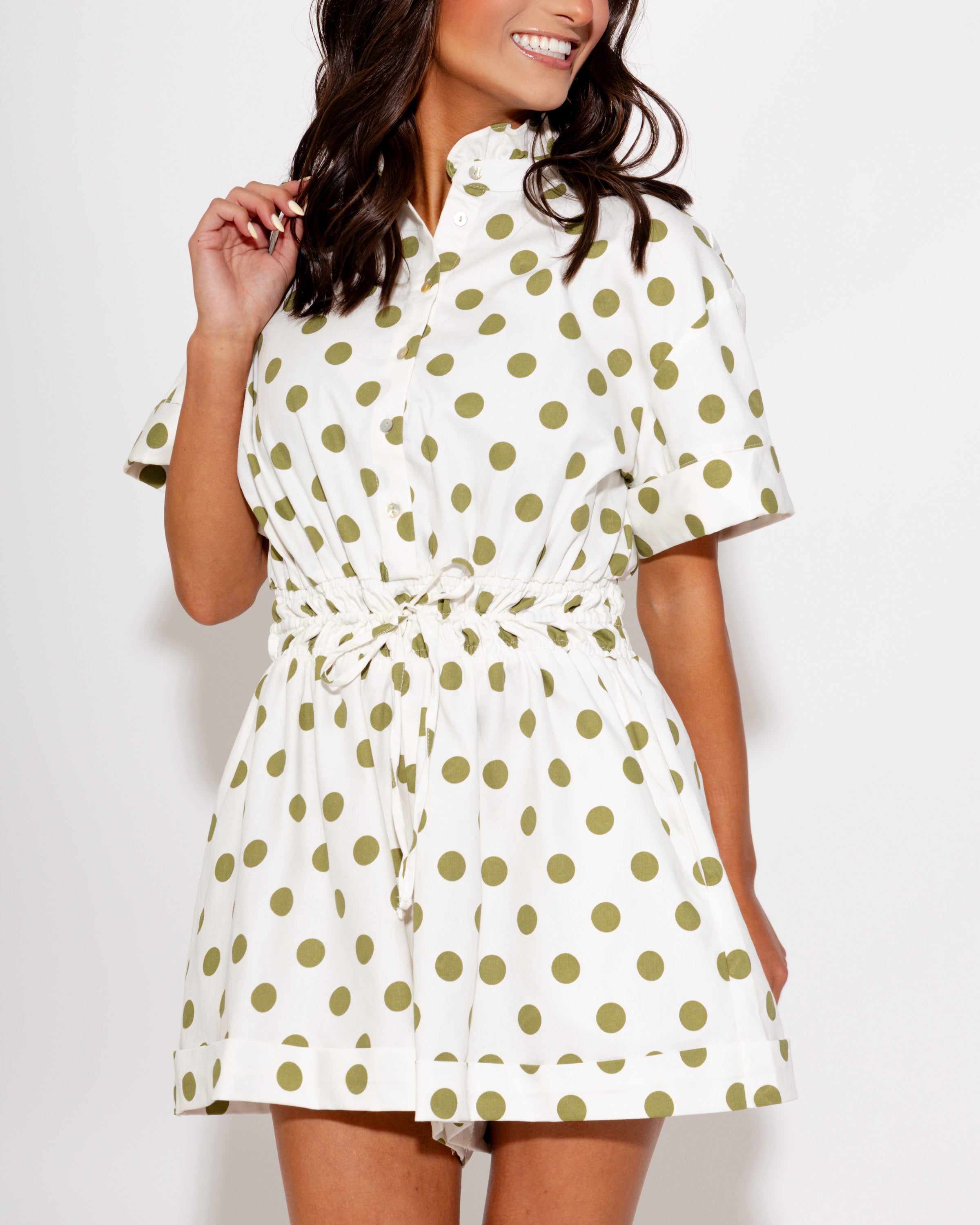 Polka Dot Cinched Waist Romper