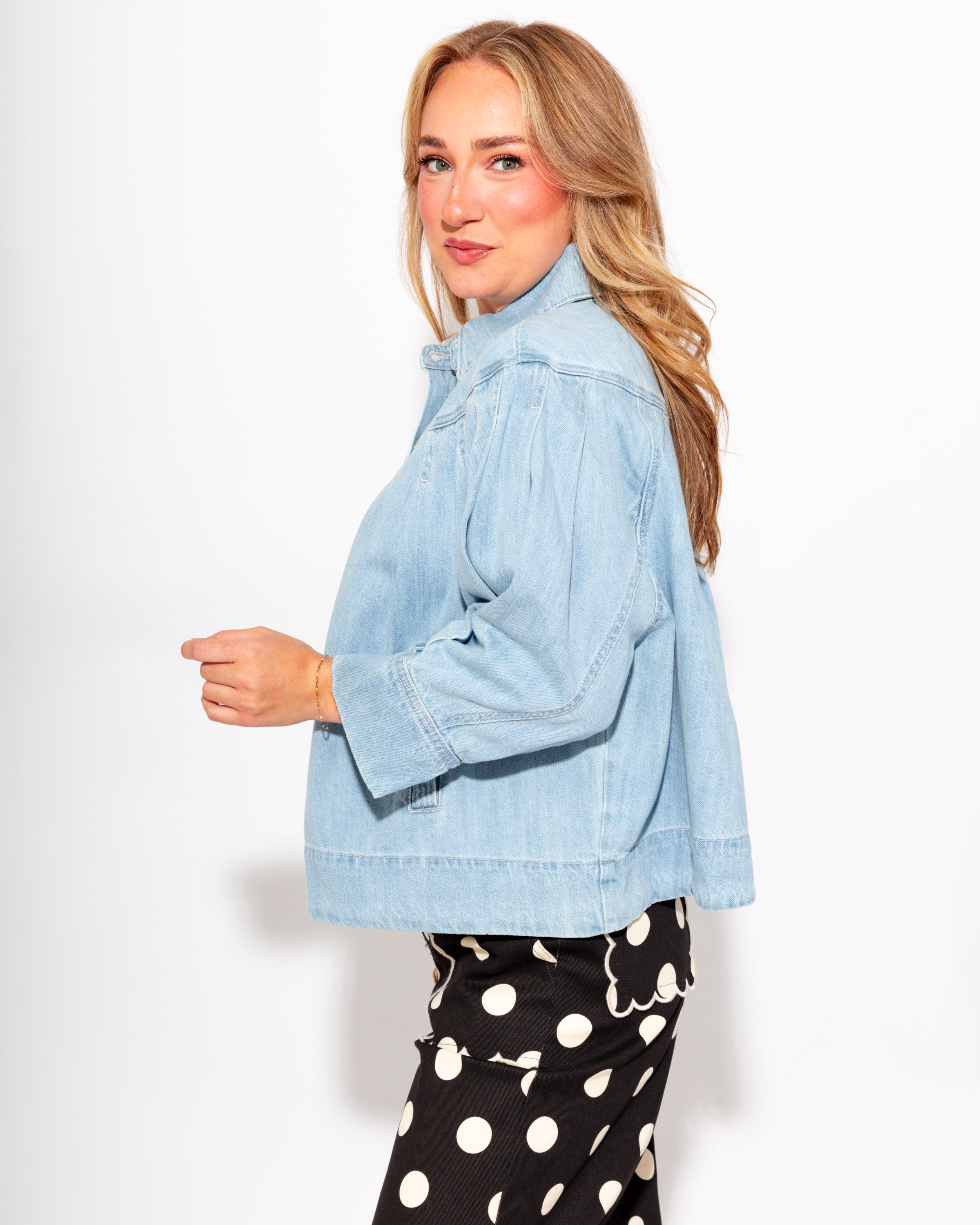 Risen | Pleated Detail Denim Jacket