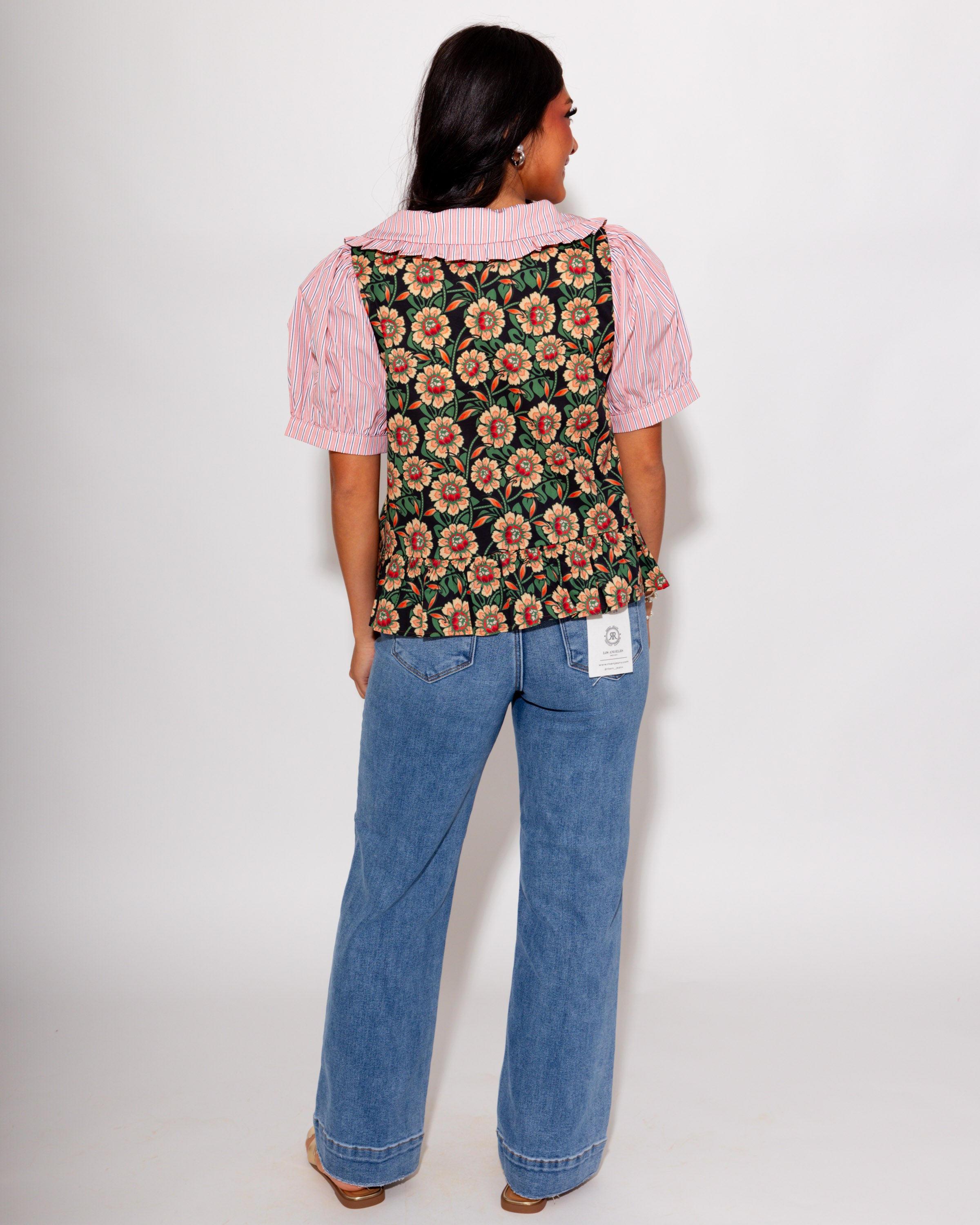 Girly Garden Mixed Print Top in Peach