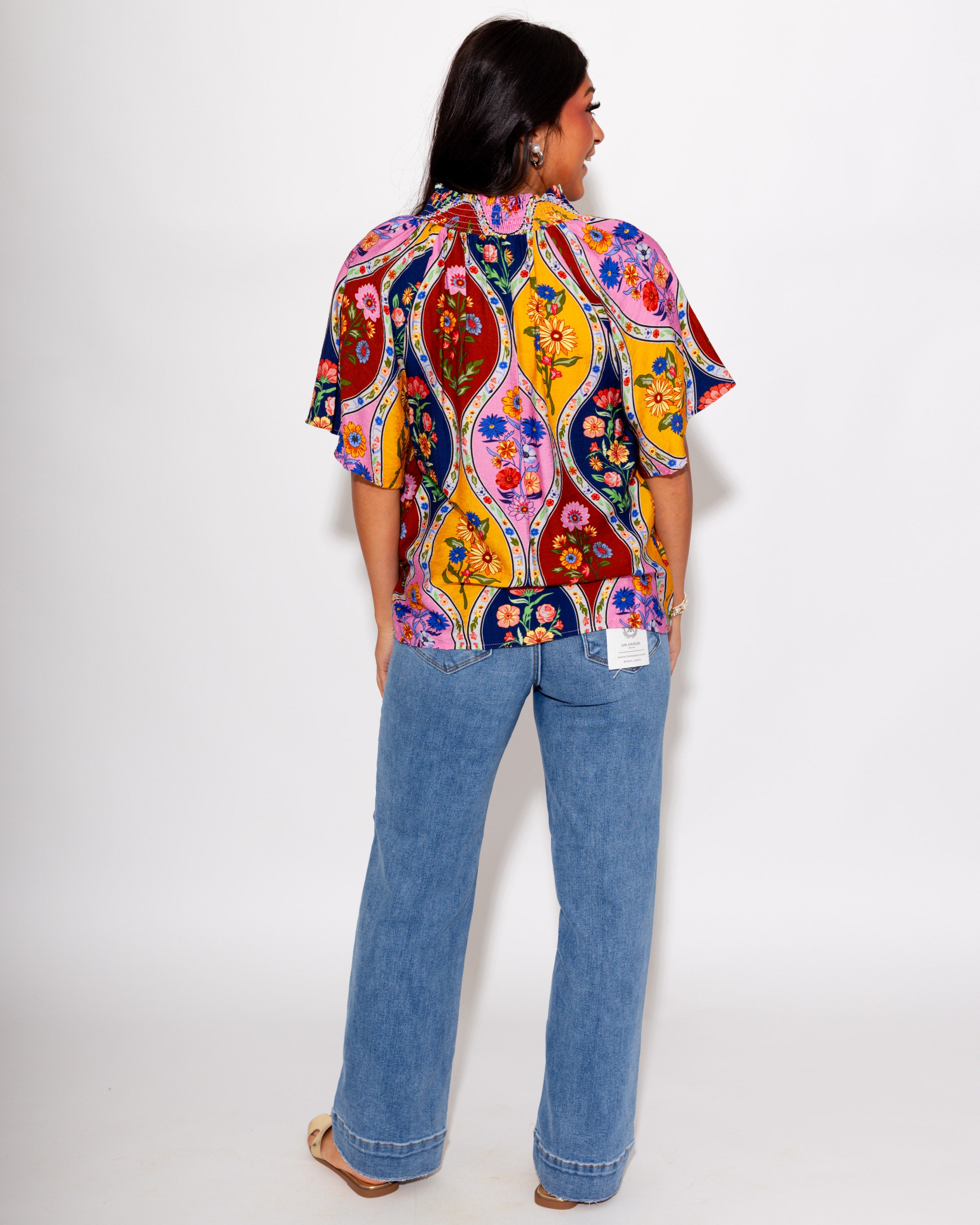 Antique Bloom Split Neck Top