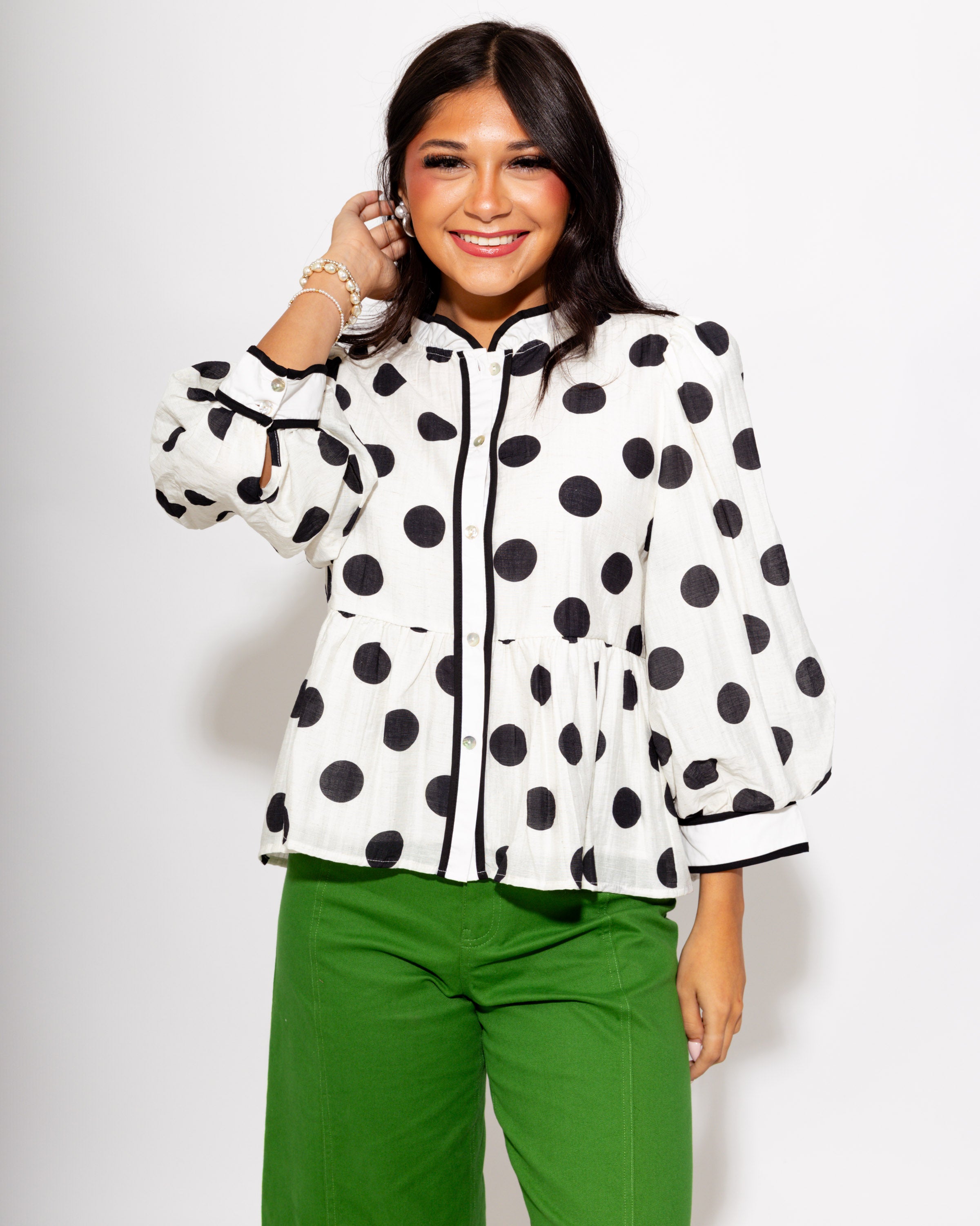 Fun & Flirty Polka Dot Top in White