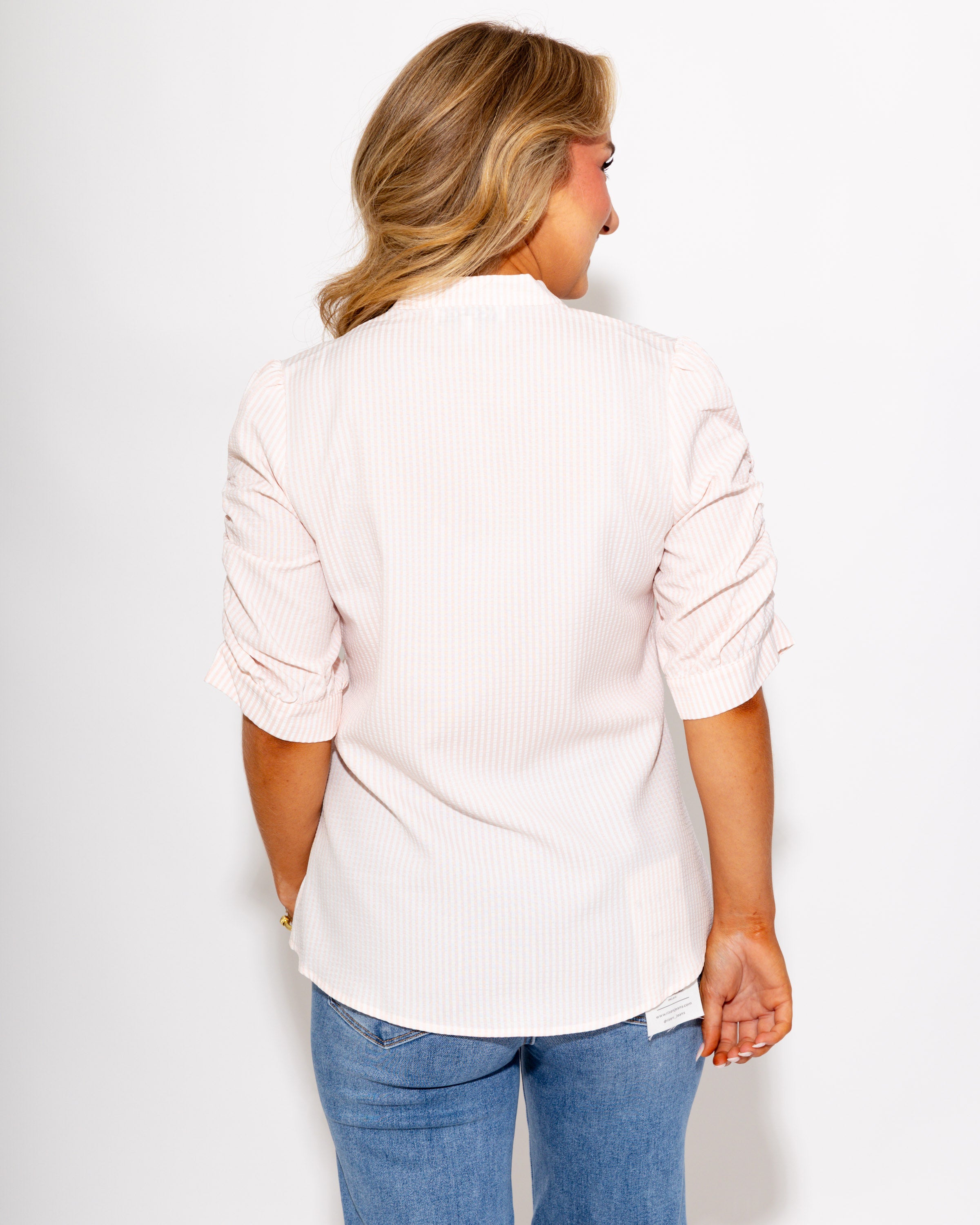Polished Pink Stripe Button Up Top