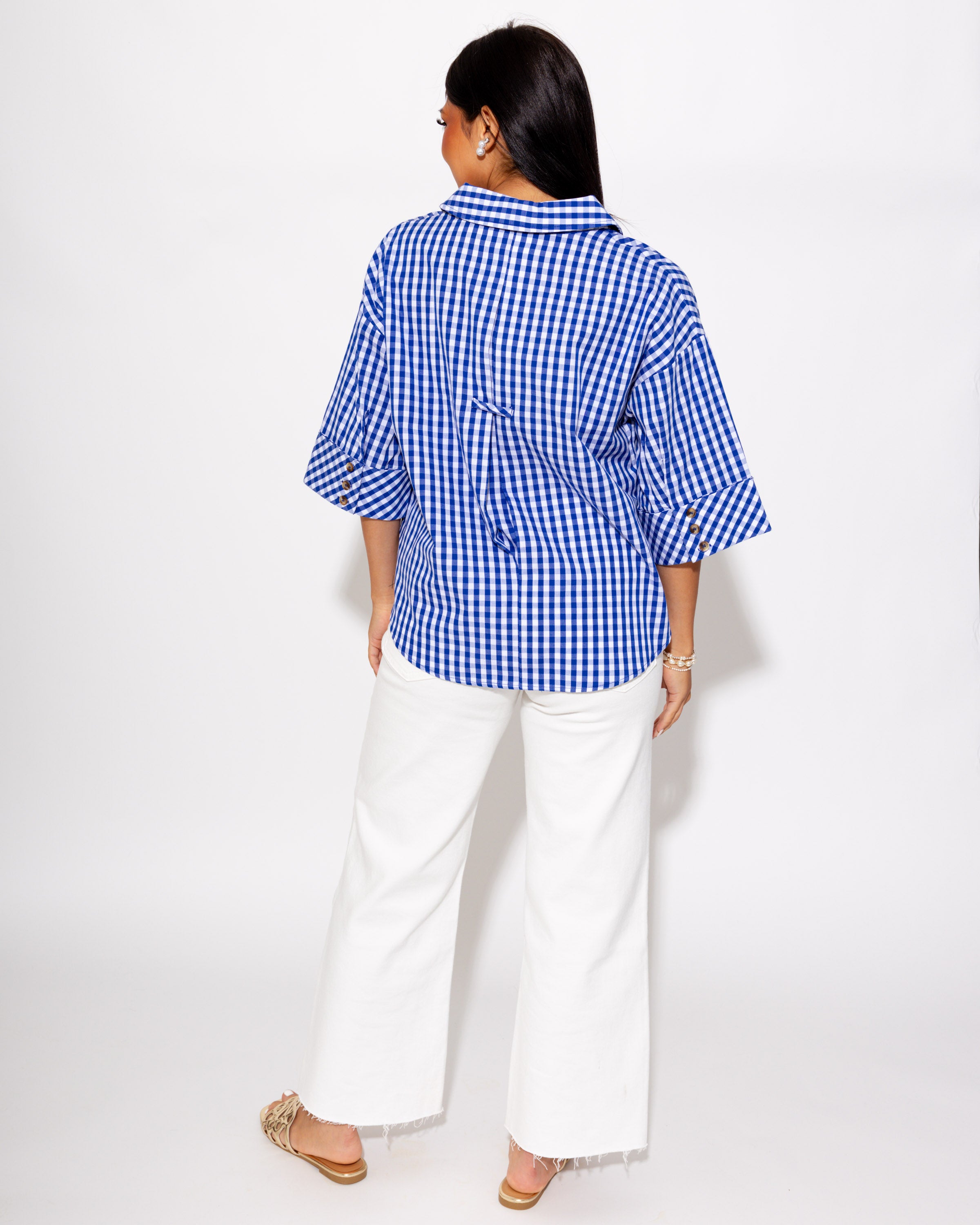Effortless Summer Gingham Top in Indigo